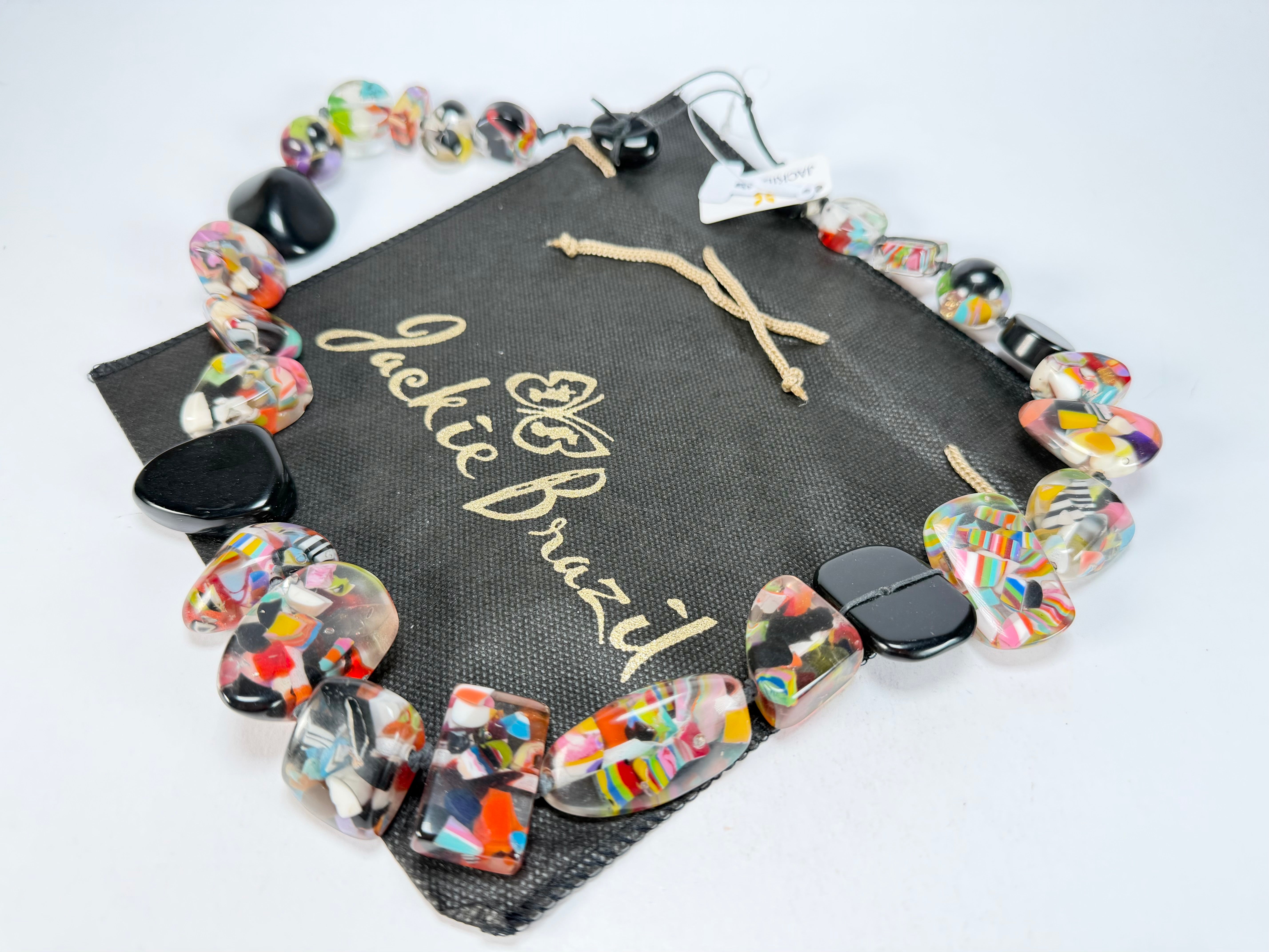 Jackie Brazil "Indiana" Black & Cascade Multi-Bead Medium Resin 70cm Necklace ( N0033 )