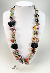 Jackie Brazil "Indiana" Black & Cascade Multi-Bead Medium Resin 70cm Necklace ( N0033 )
