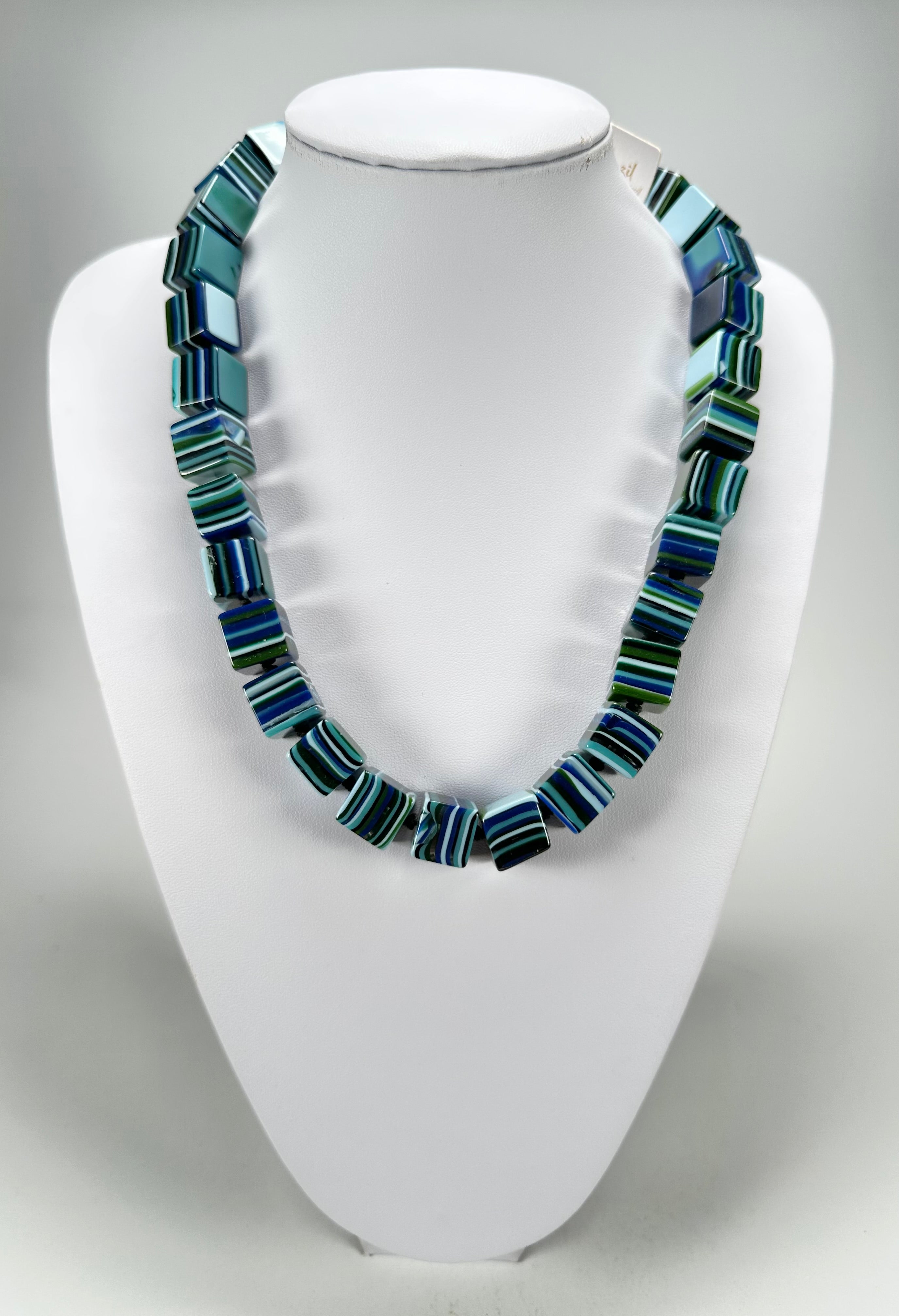 Jackie Brazil "POP" Liquorice Blue Mix Small Cubes 65cm Necklace ( N0046 )