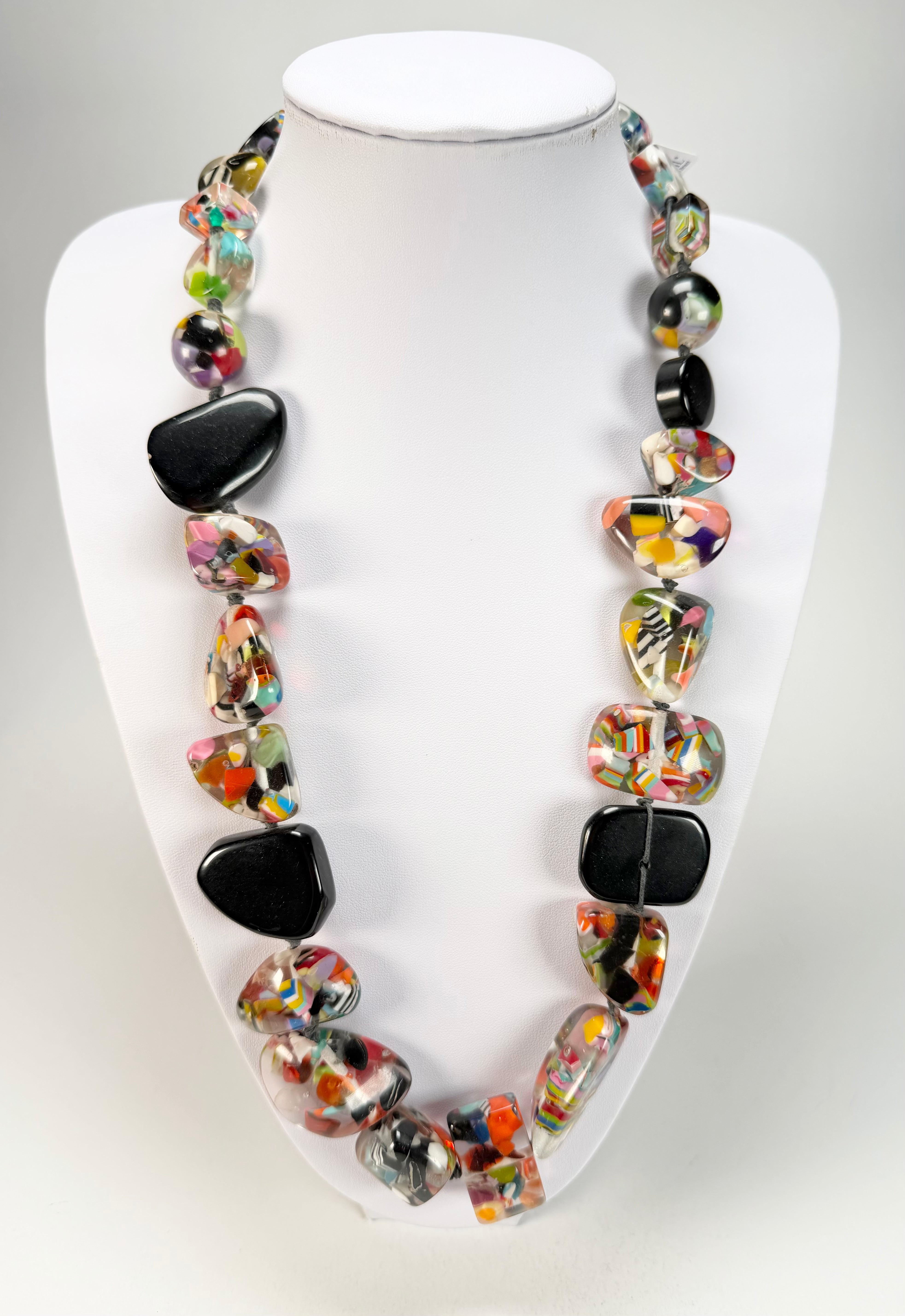 Jackie Brazil "Indiana" Black & Cascade Multi-Bead Medium Resin 70cm Necklace ( N0033 )