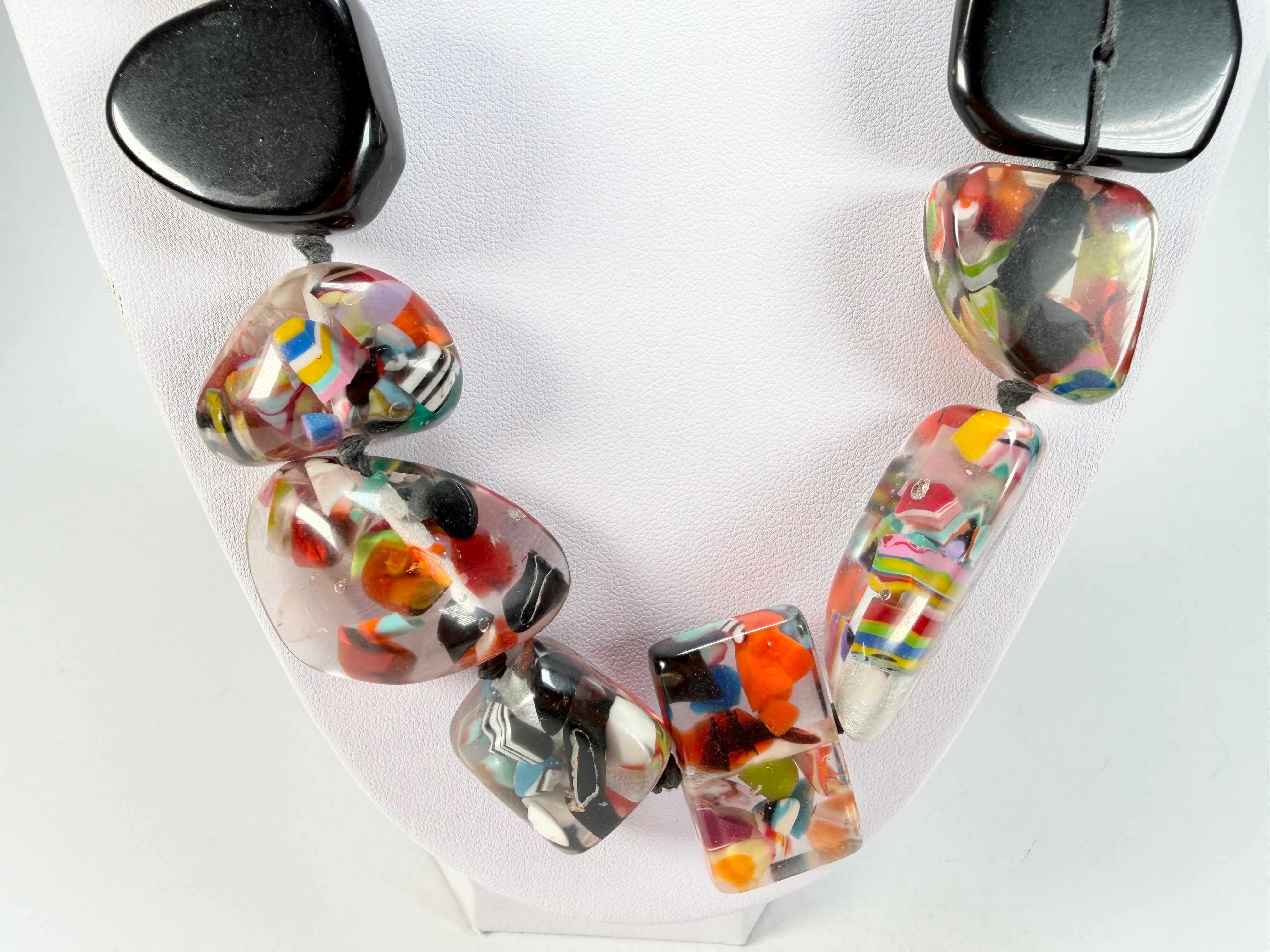 Jackie Brazil "Indiana" Black & Cascade Multi-Bead Medium Resin 70cm Necklace ( N0033 )
