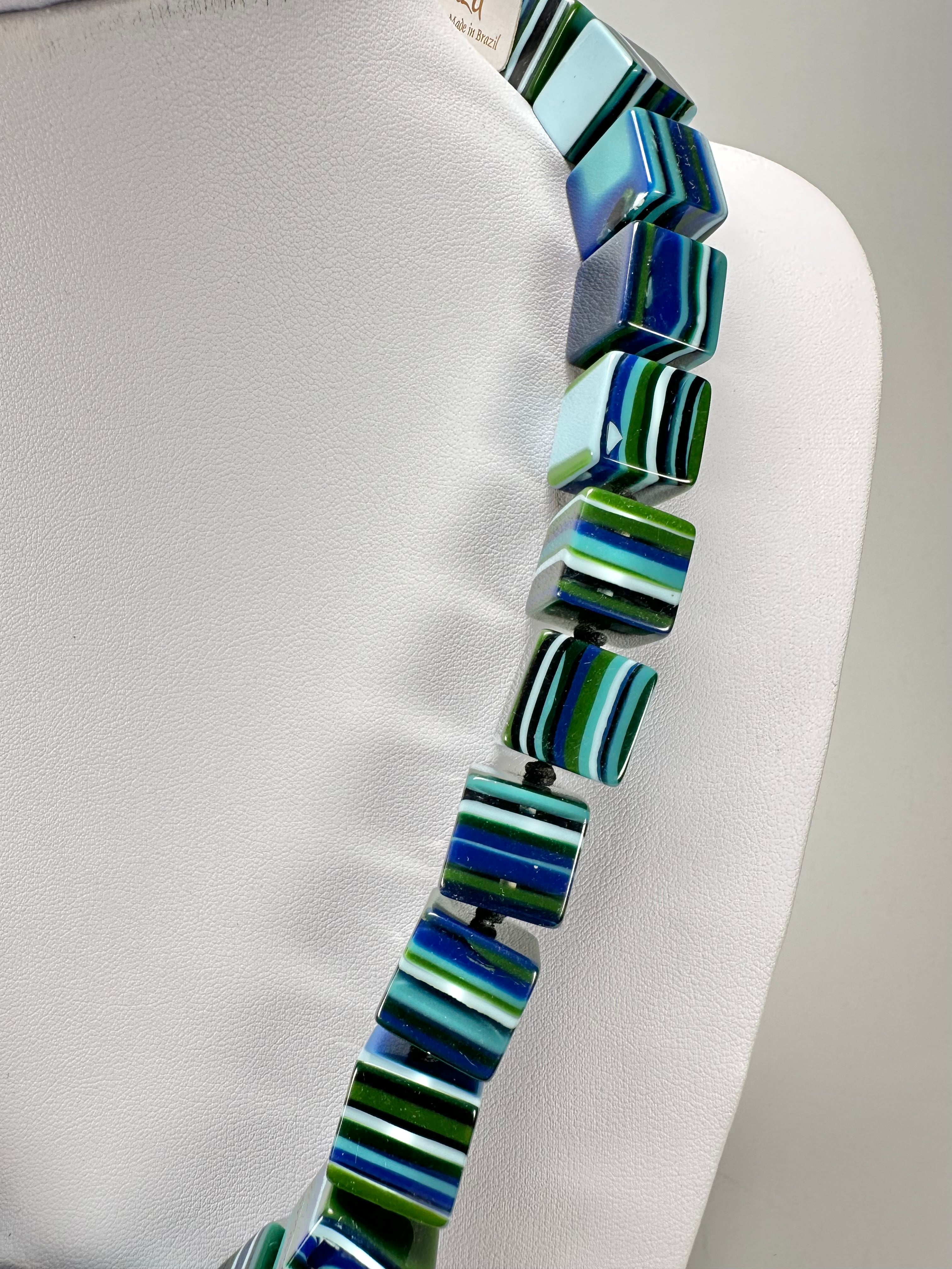 Jackie Brazil "POP" Liquorice Blue Mix Small Cubes 65cm Necklace ( N0046 )