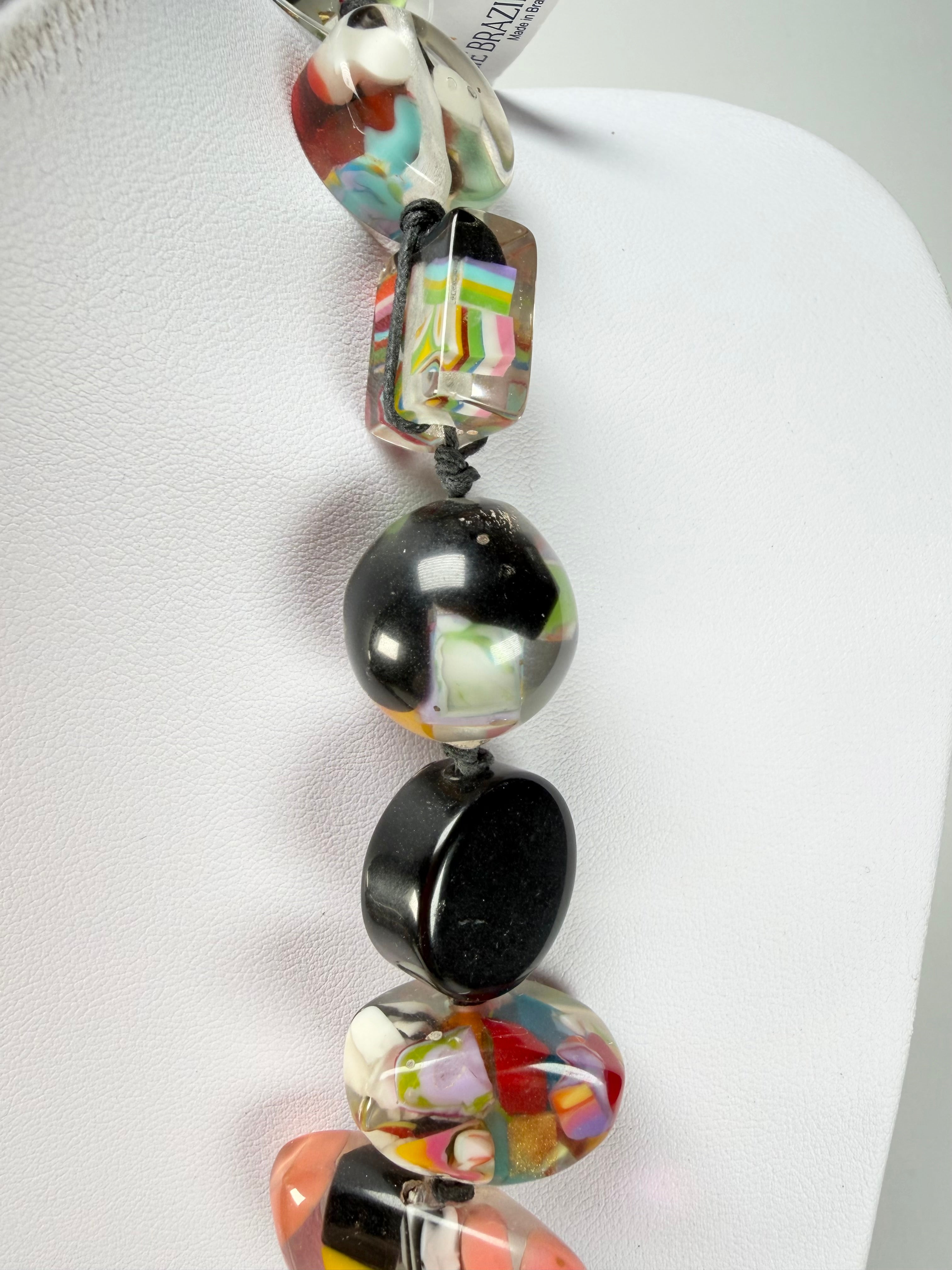 Jackie Brazil "Indiana" Black & Cascade Multi-Bead Medium Resin 70cm Necklace ( N0033 )