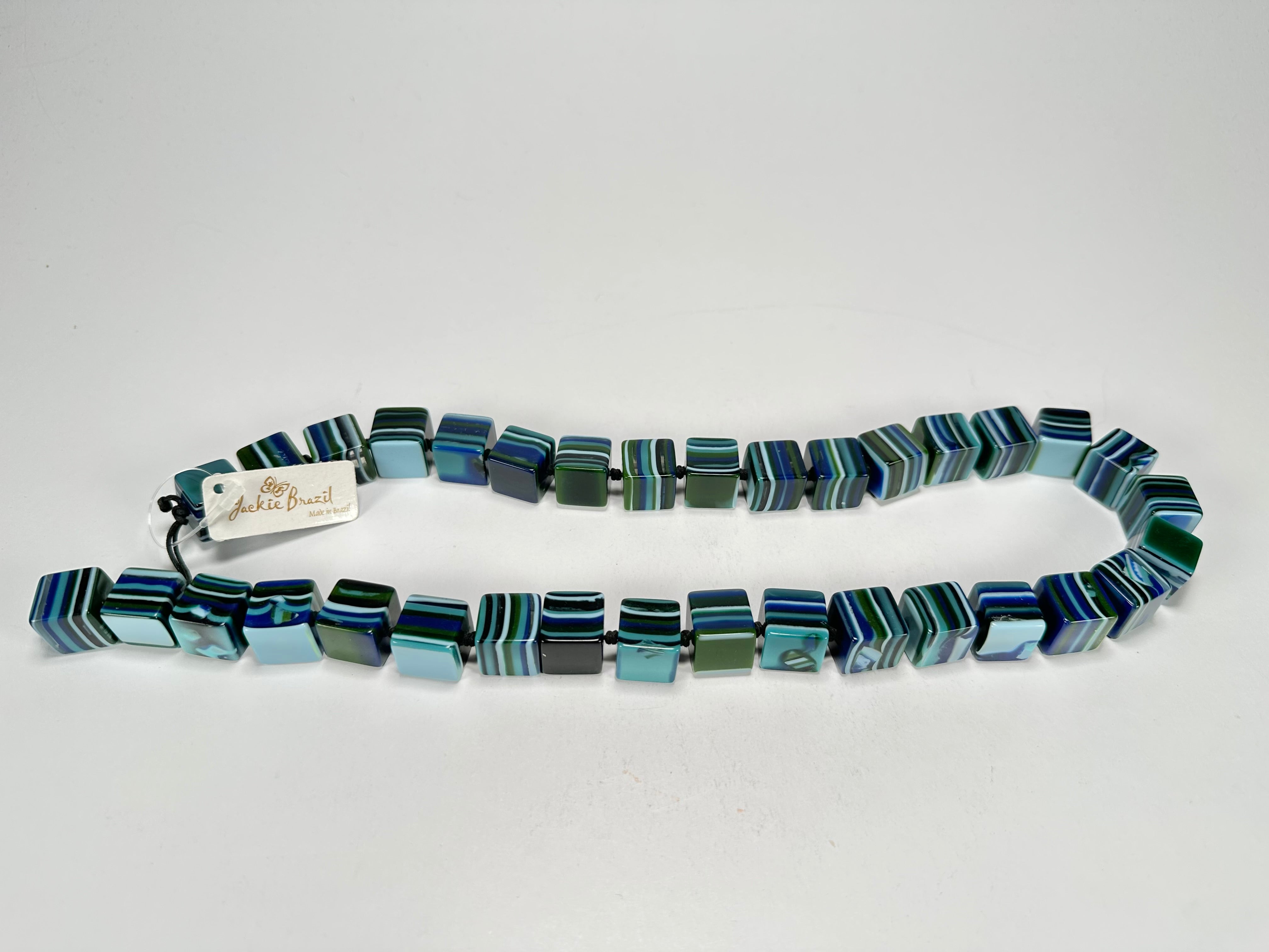Jackie Brazil "POP" Liquorice Blue Mix Small Cubes 65cm Necklace ( N0046 )