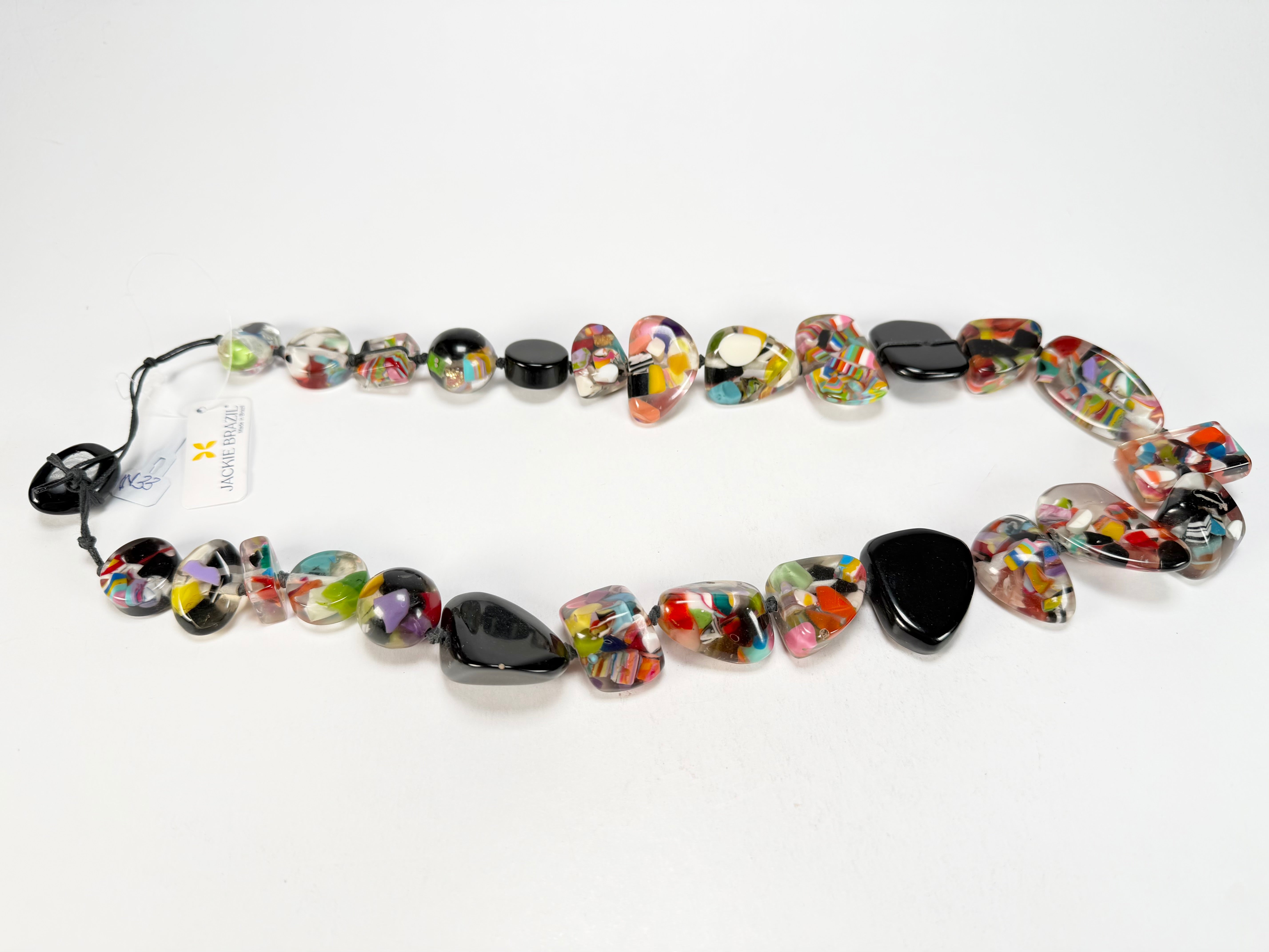 Jackie Brazil "Indiana" Black & Cascade Multi-Bead Medium Resin 70cm Necklace ( N0033 )