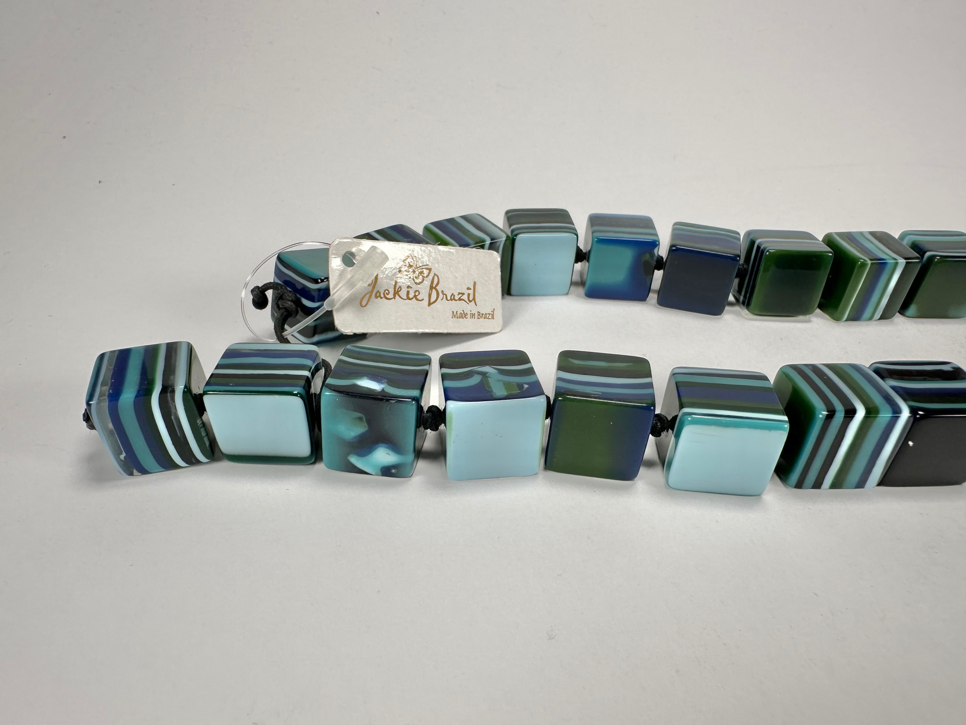 Jackie Brazil "POP" Liquorice Blue Mix Small Cubes 65cm Necklace ( N0046 )