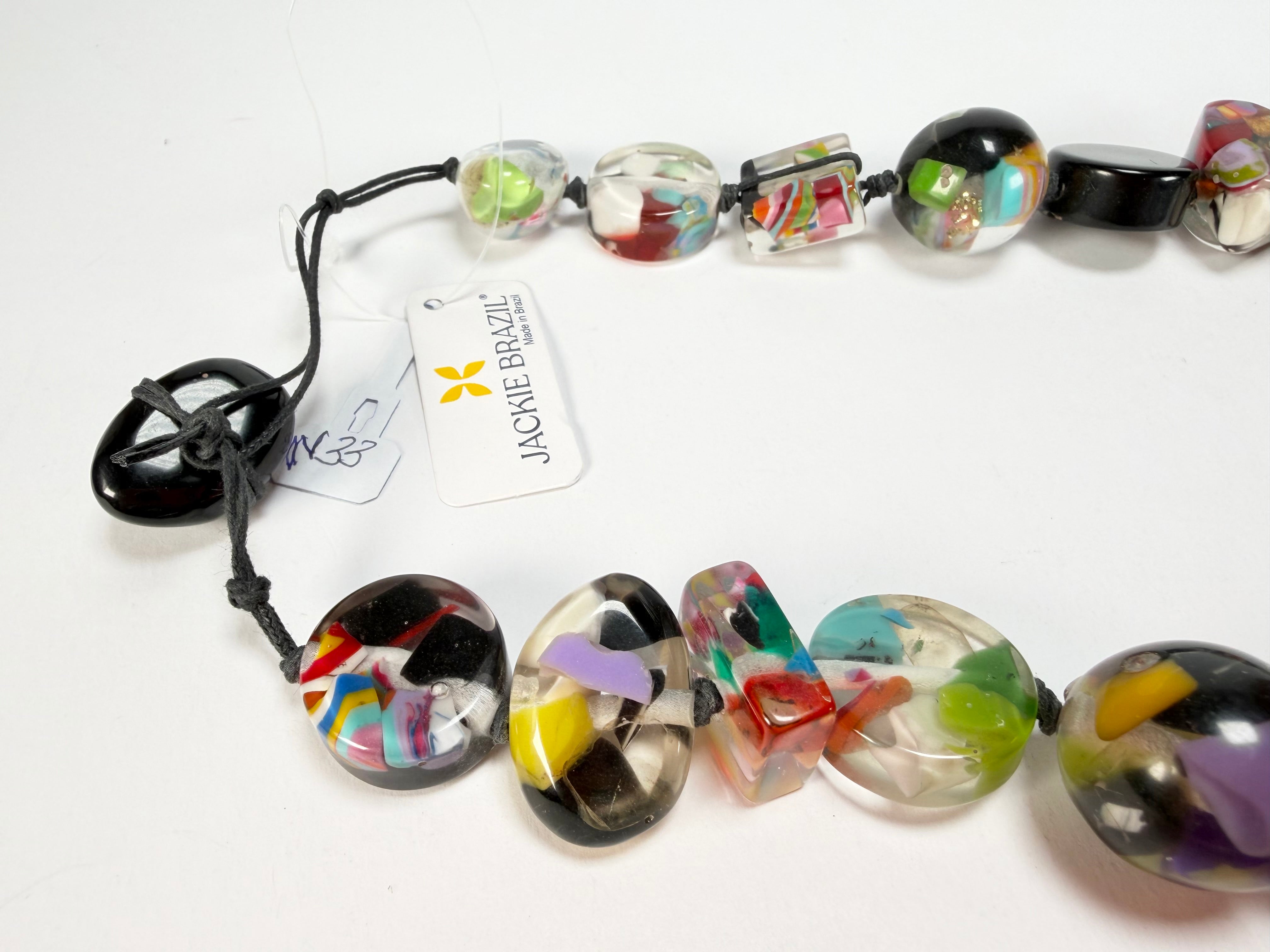 Jackie Brazil "Indiana" Black & Cascade Multi-Bead Medium Resin 70cm Necklace ( N0033 )
