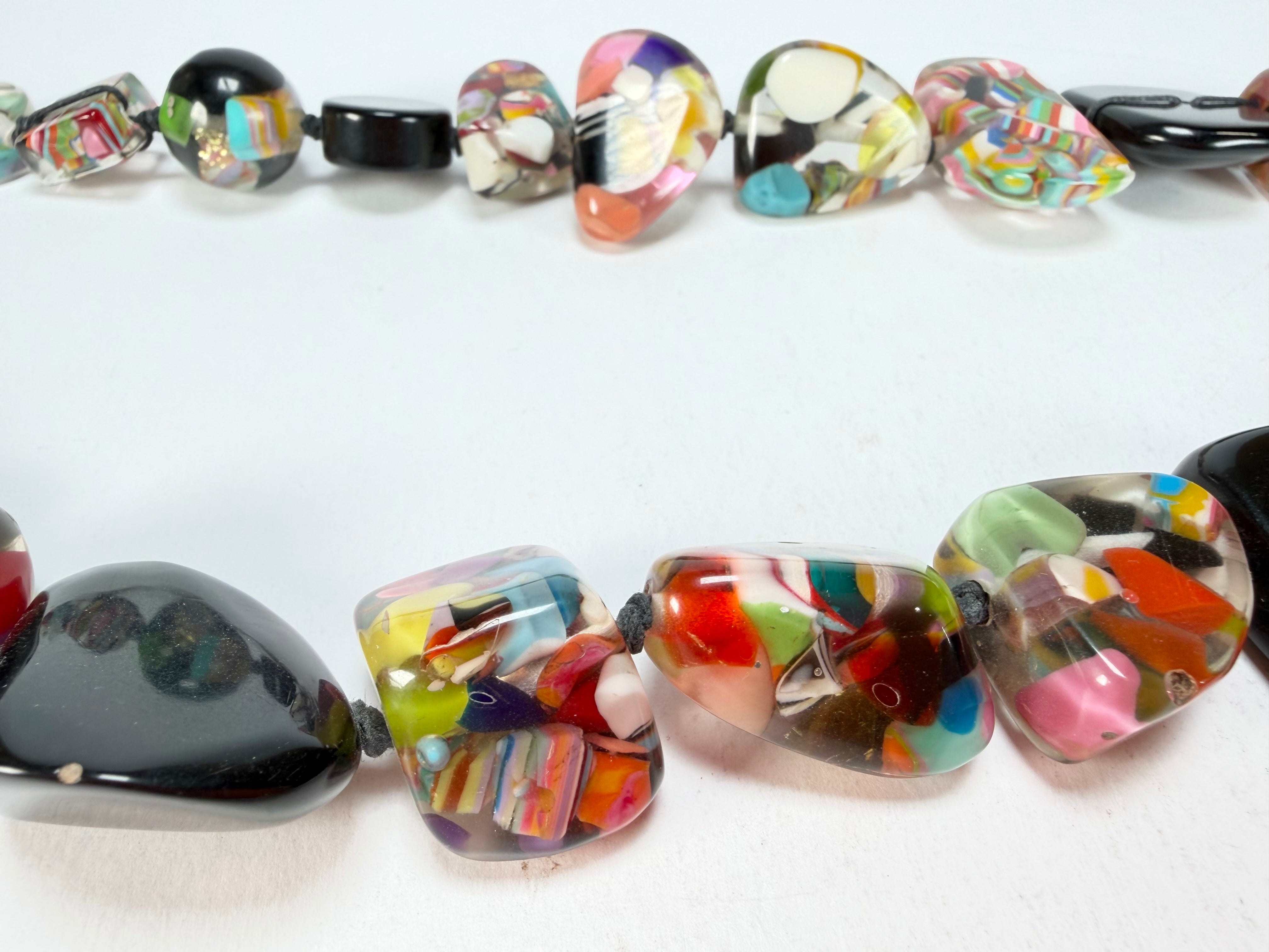 Jackie Brazil "Indiana" Black & Cascade Multi-Bead Medium Resin 70cm Necklace ( N0033 )