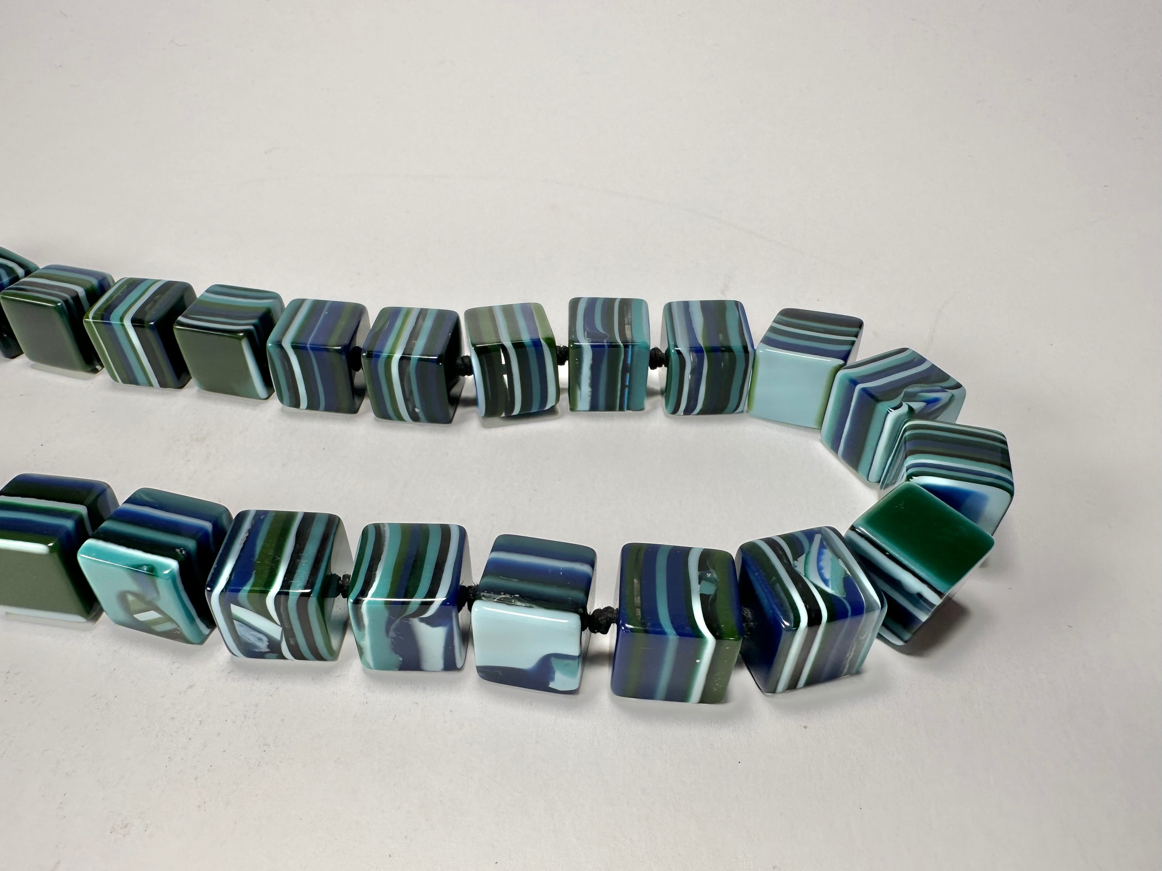 Jackie Brazil "POP" Liquorice Blue Mix Small Cubes 65cm Necklace ( N0046 )