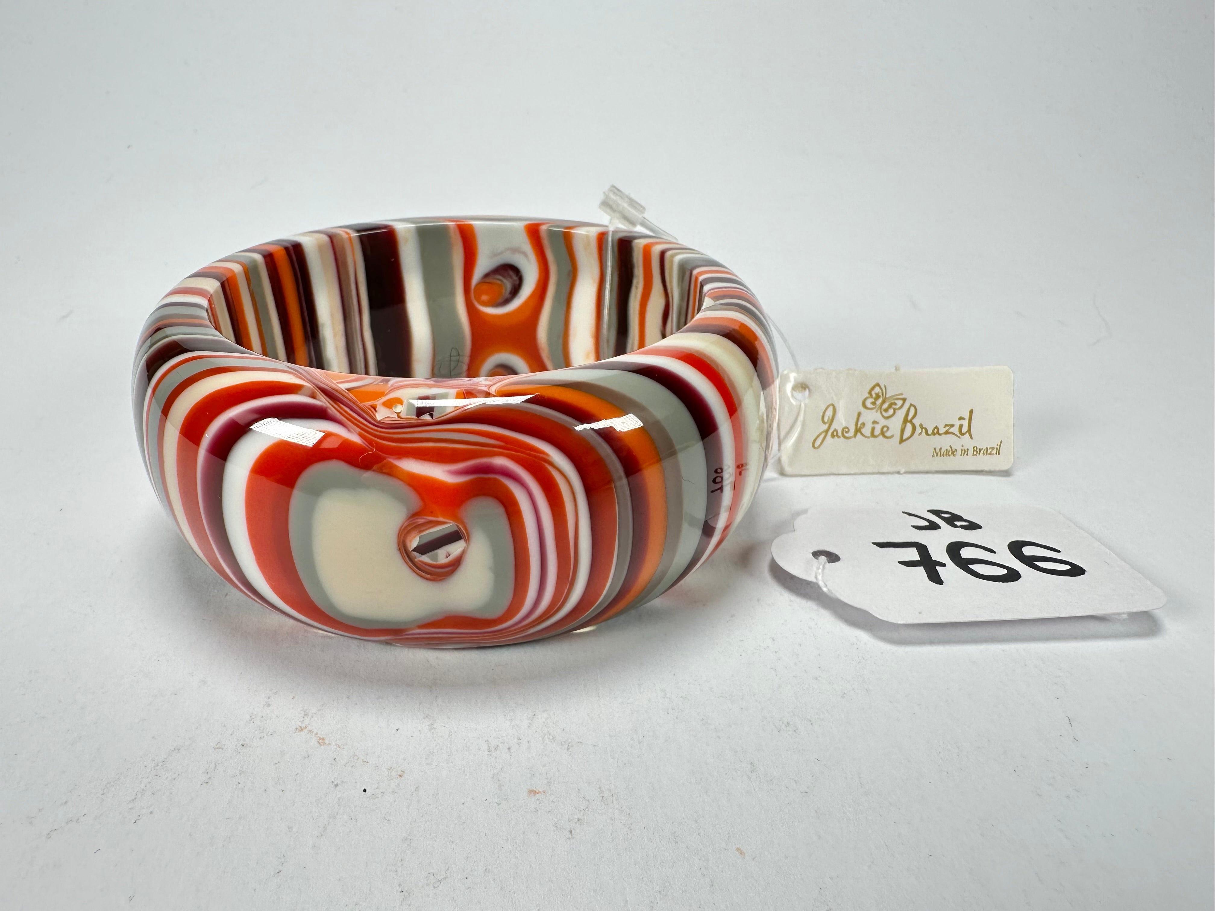 Jackie Brazil "All Sorts "Liquorice w/Cat Eye Orange Mix 3.4cm Bangle ( B2444 )