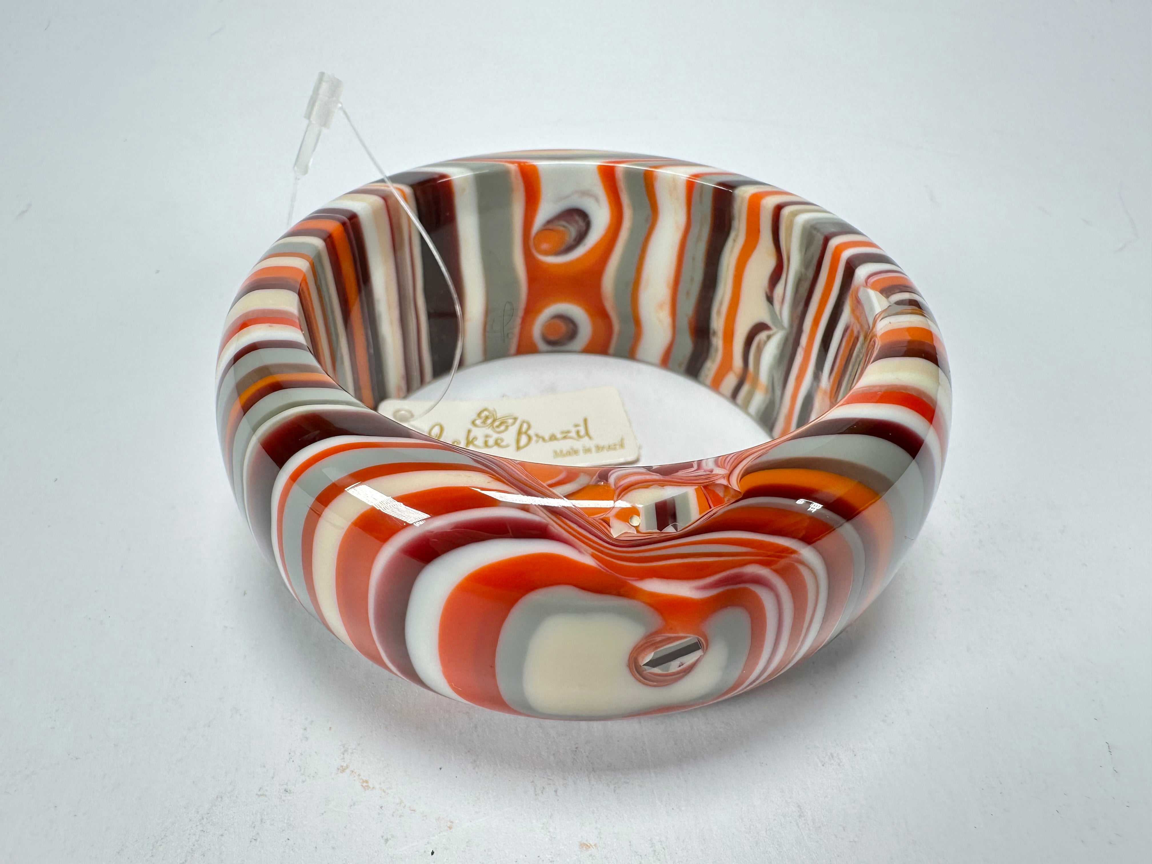Jackie Brazil "All Sorts "Liquorice w/Cat Eye Orange Mix 3.4cm Bangle ( B2444 )