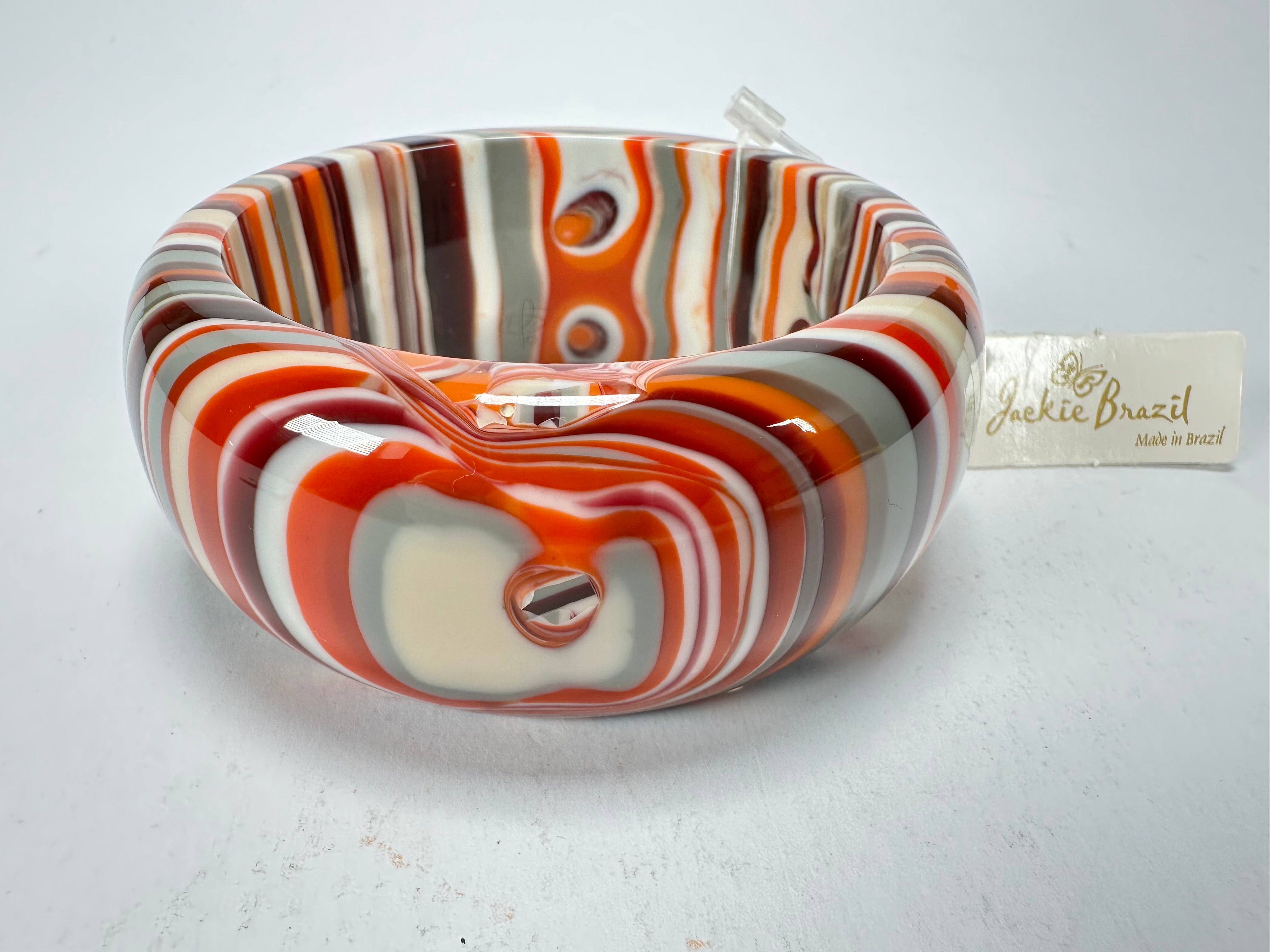 Jackie Brazil "All Sorts "Liquorice w/Cat Eye Orange Mix 3.4cm Bangle ( B2444 )