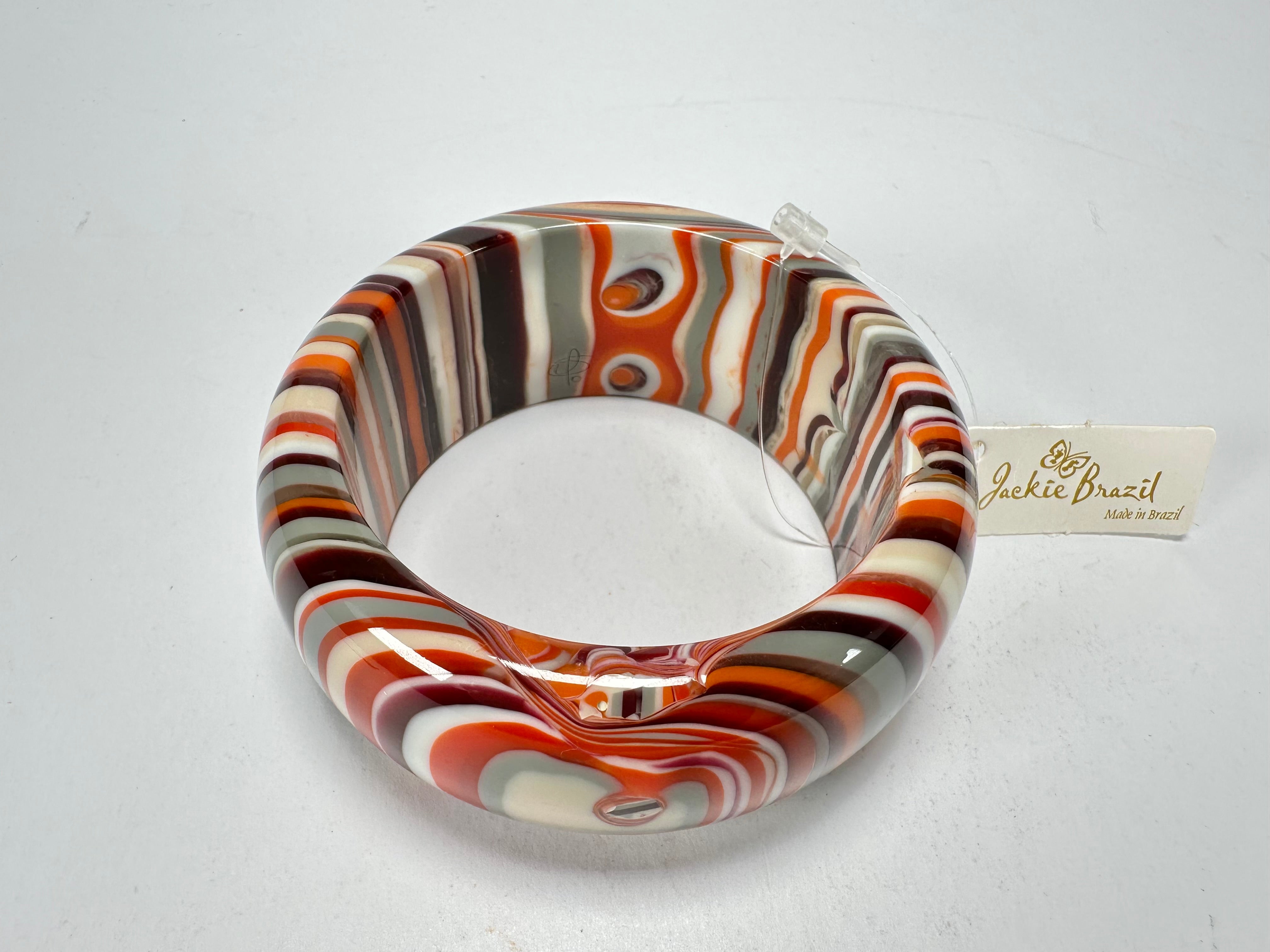 Jackie Brazil "All Sorts "Liquorice w/Cat Eye Orange Mix 3.4cm Bangle ( B2444 )