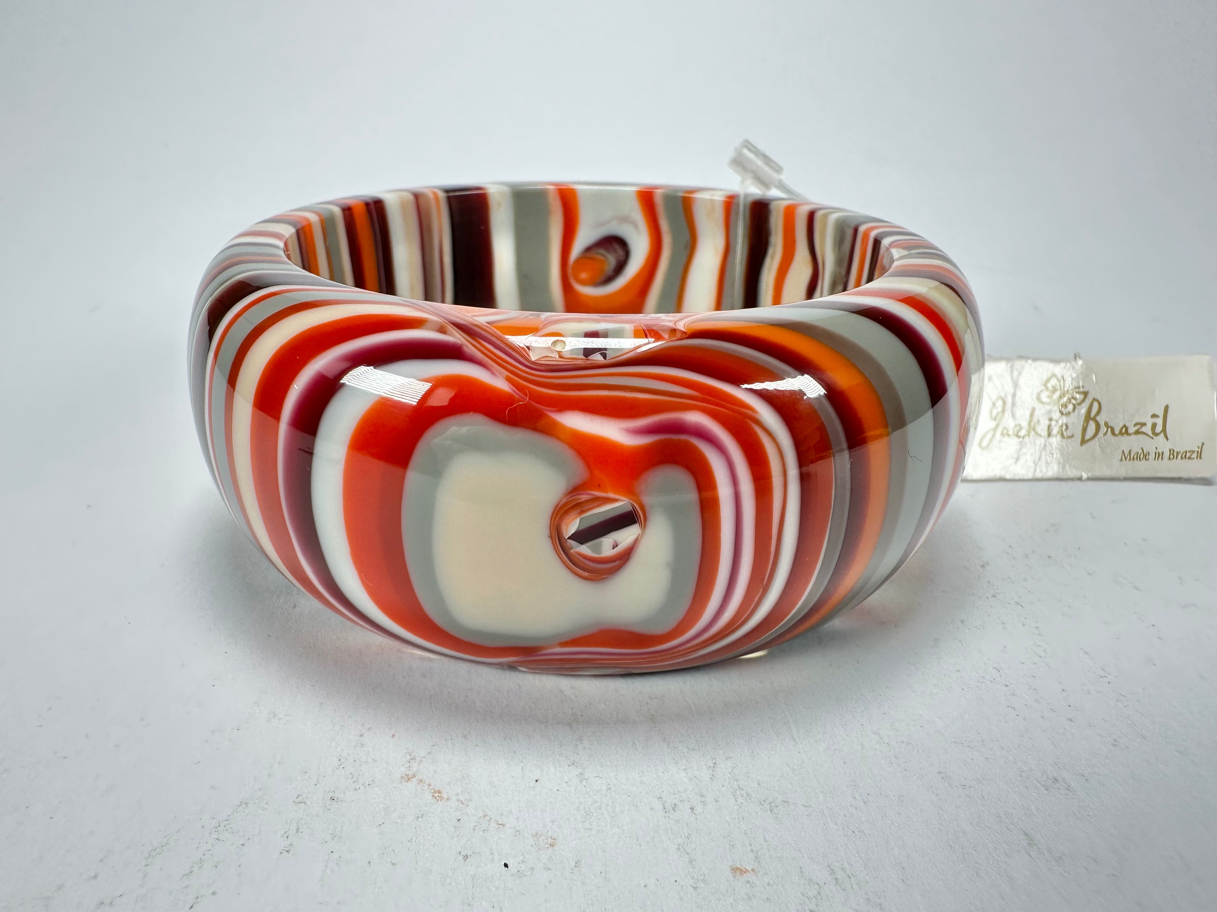 Jackie Brazil "All Sorts "Liquorice w/Cat Eye Orange Mix 3.4cm Bangle ( B2444 )