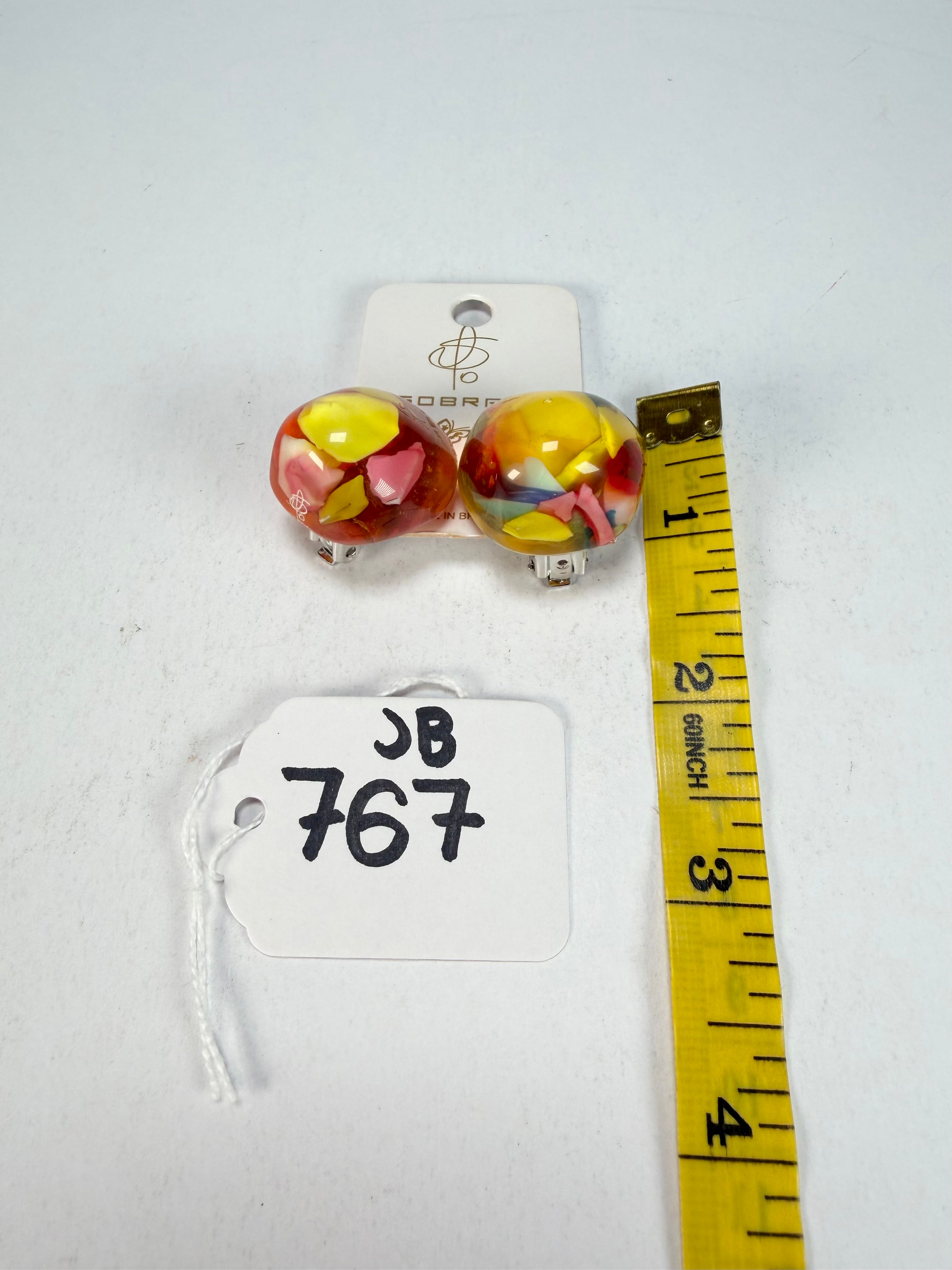 Jackie Brazil "Moda" Cascade  Abstract Clip On Resin Earrings ( E2962 )