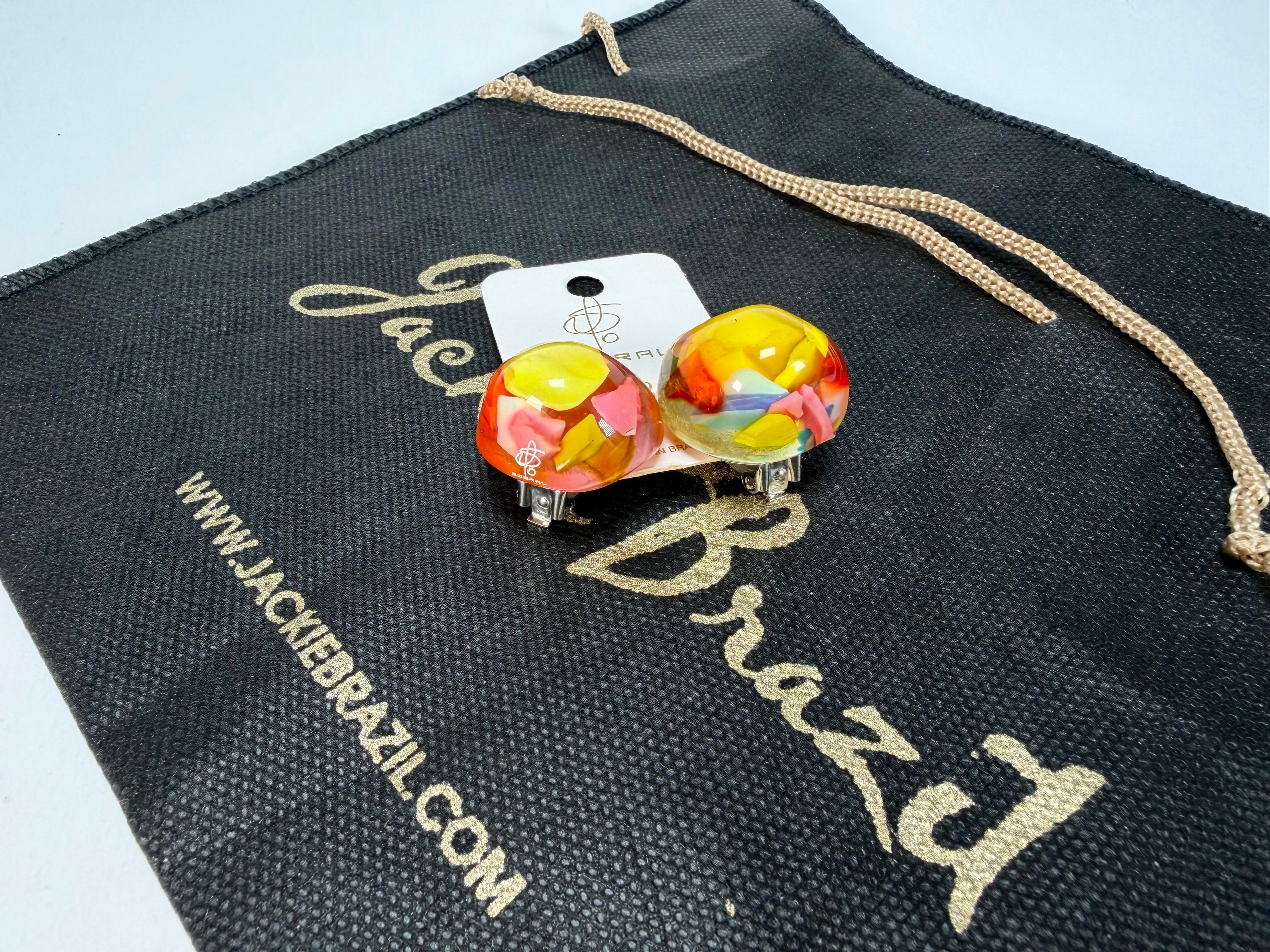 Jackie Brazil "Moda" Cascade  Abstract Clip On Resin Earrings ( E2962 )