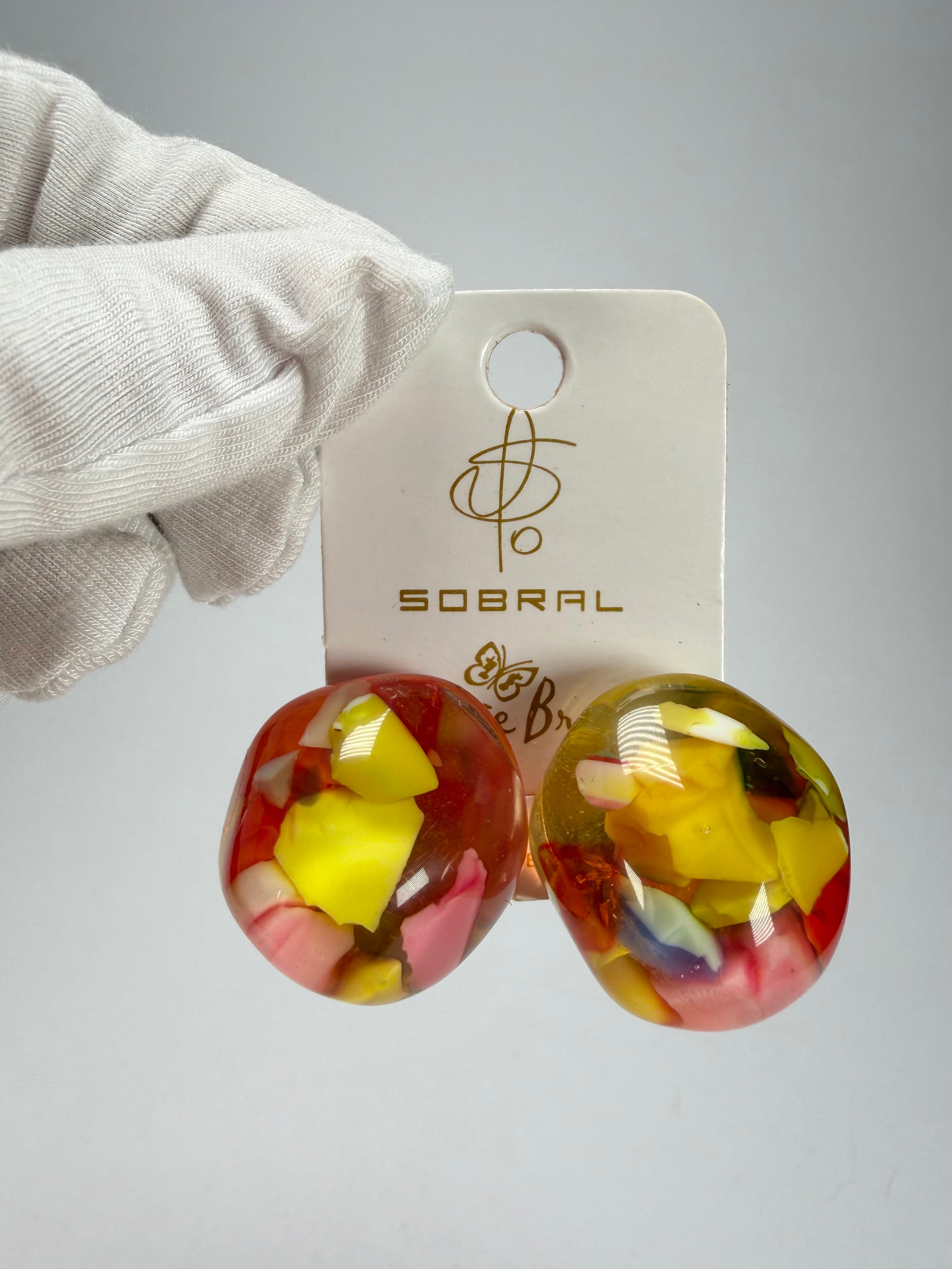 Jackie Brazil "Moda" Cascade  Abstract Clip On Resin Earrings ( E2962 )