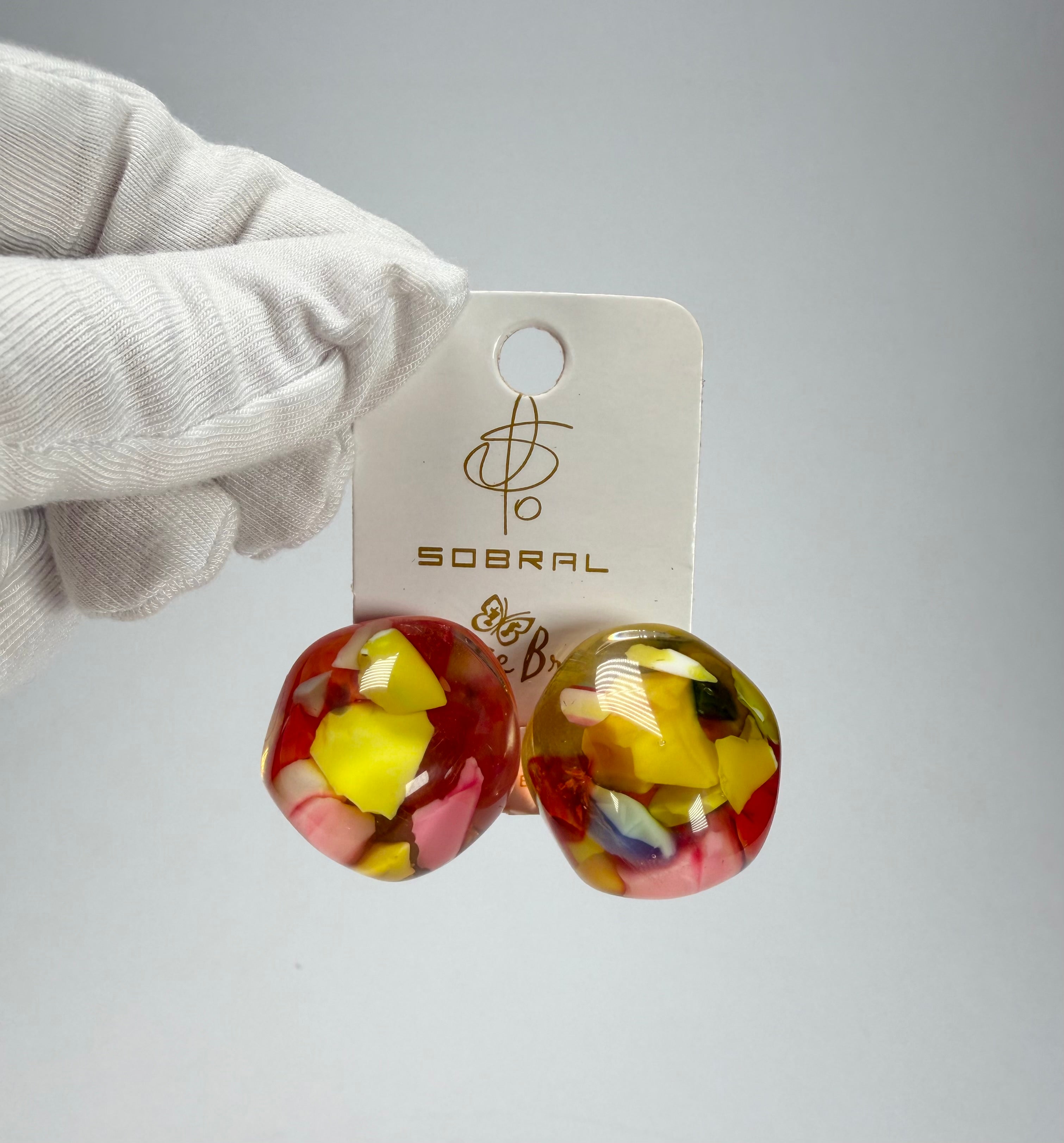 Jackie Brazil "Moda" Cascade  Abstract Clip On Resin Earrings ( E2962 )