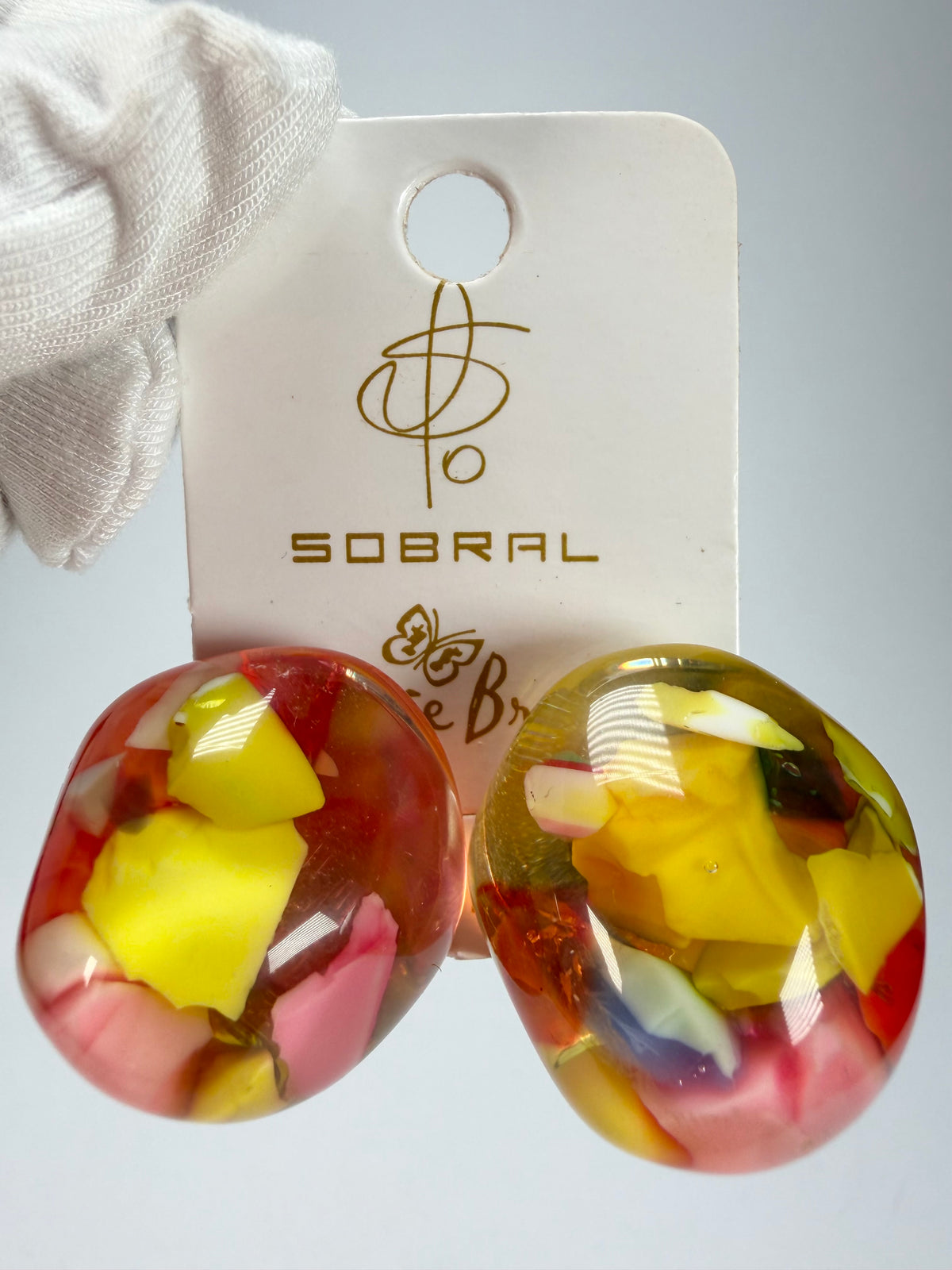 Jackie Brazil "Moda" Cascade  Abstract Clip On Resin Earrings ( E2962 )