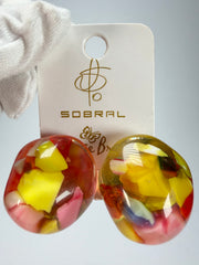 Jackie Brazil "Moda" Cascade  Abstract Clip On Resin Earrings ( E2962 )
