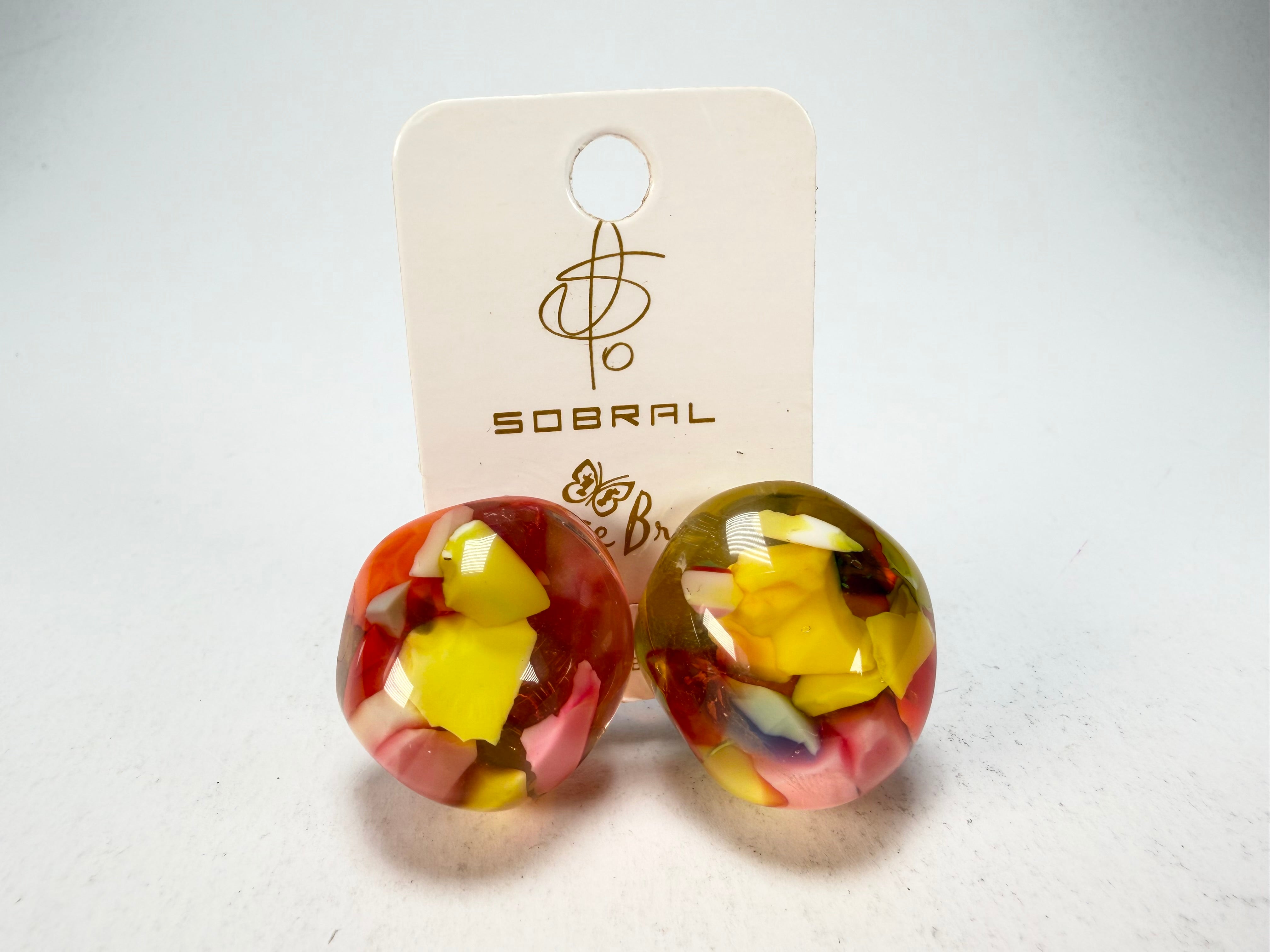 Jackie Brazil "Moda" Cascade  Abstract Clip On Resin Earrings ( E2962 )