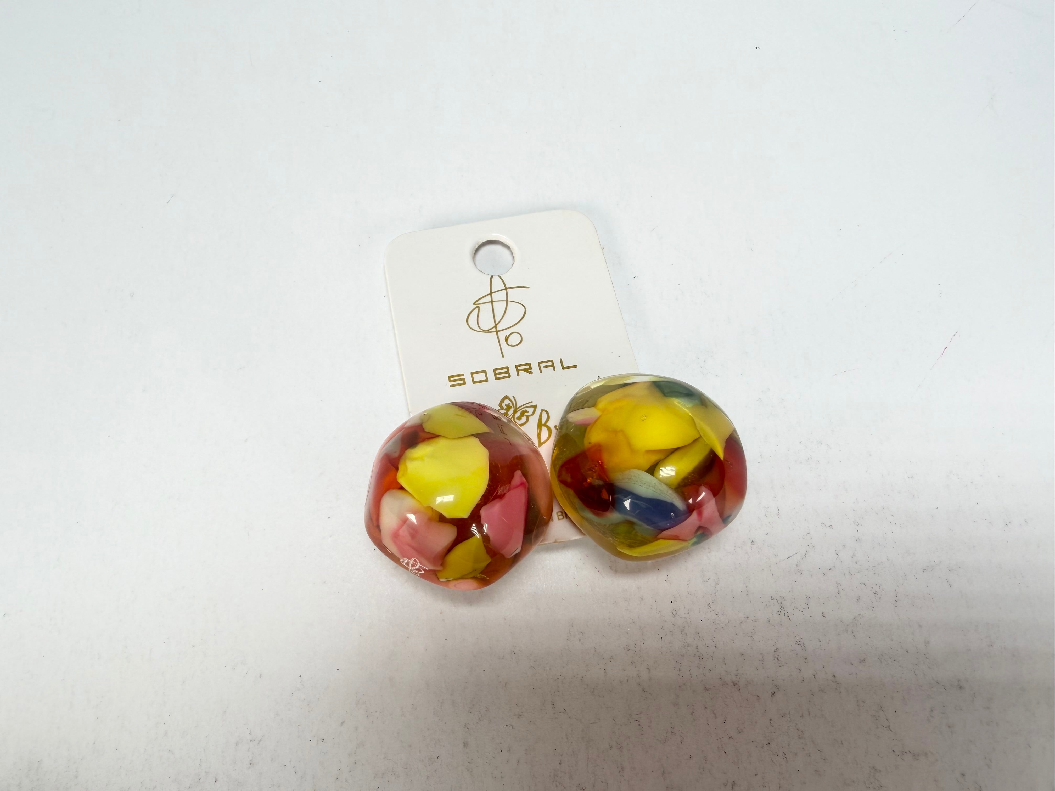 Jackie Brazil "Moda" Cascade  Abstract Clip On Resin Earrings ( E2962 )
