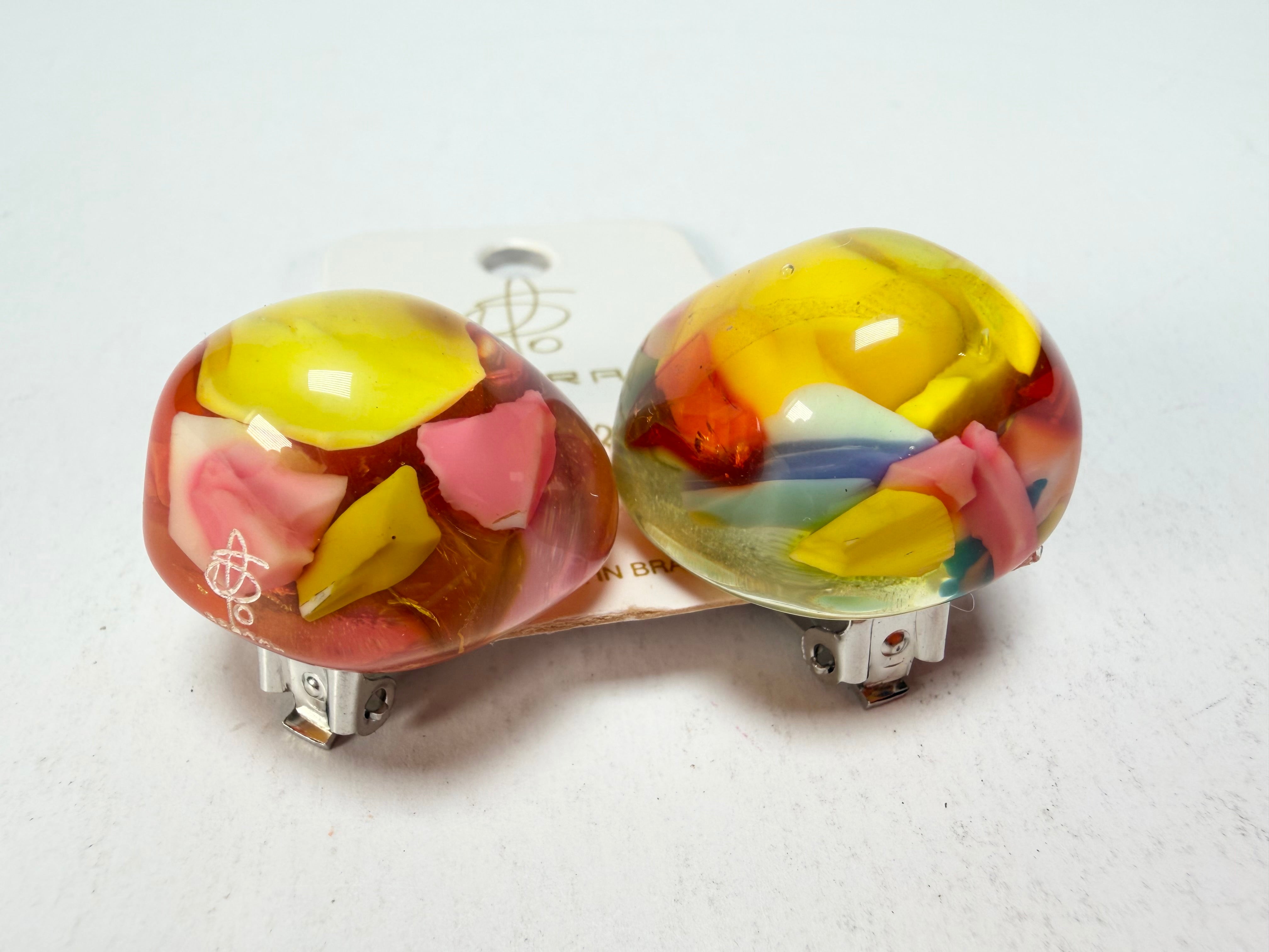 Jackie Brazil "Moda" Cascade  Abstract Clip On Resin Earrings ( E2962 )