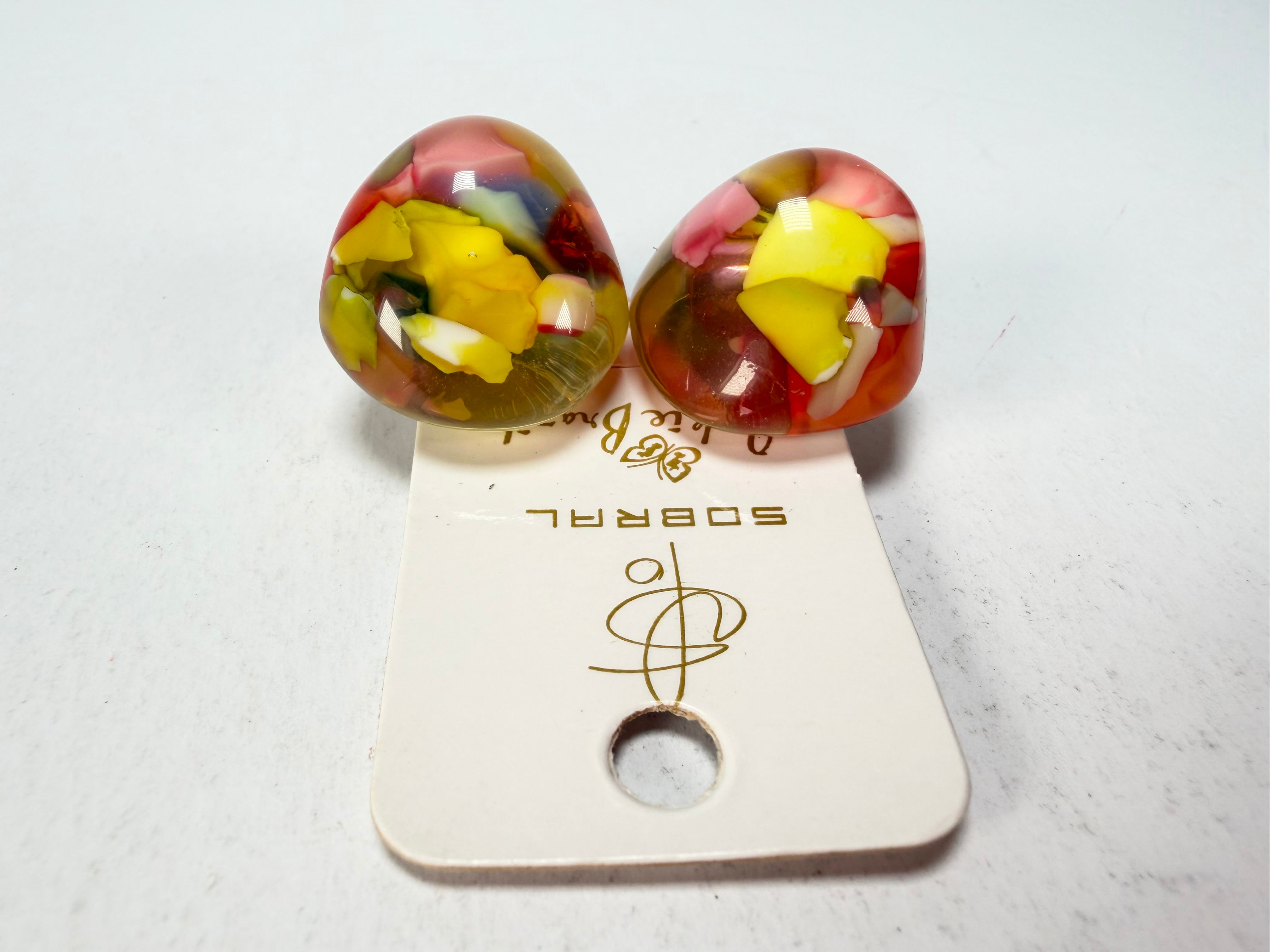 Jackie Brazil "Moda" Cascade  Abstract Clip On Resin Earrings ( E2962 )