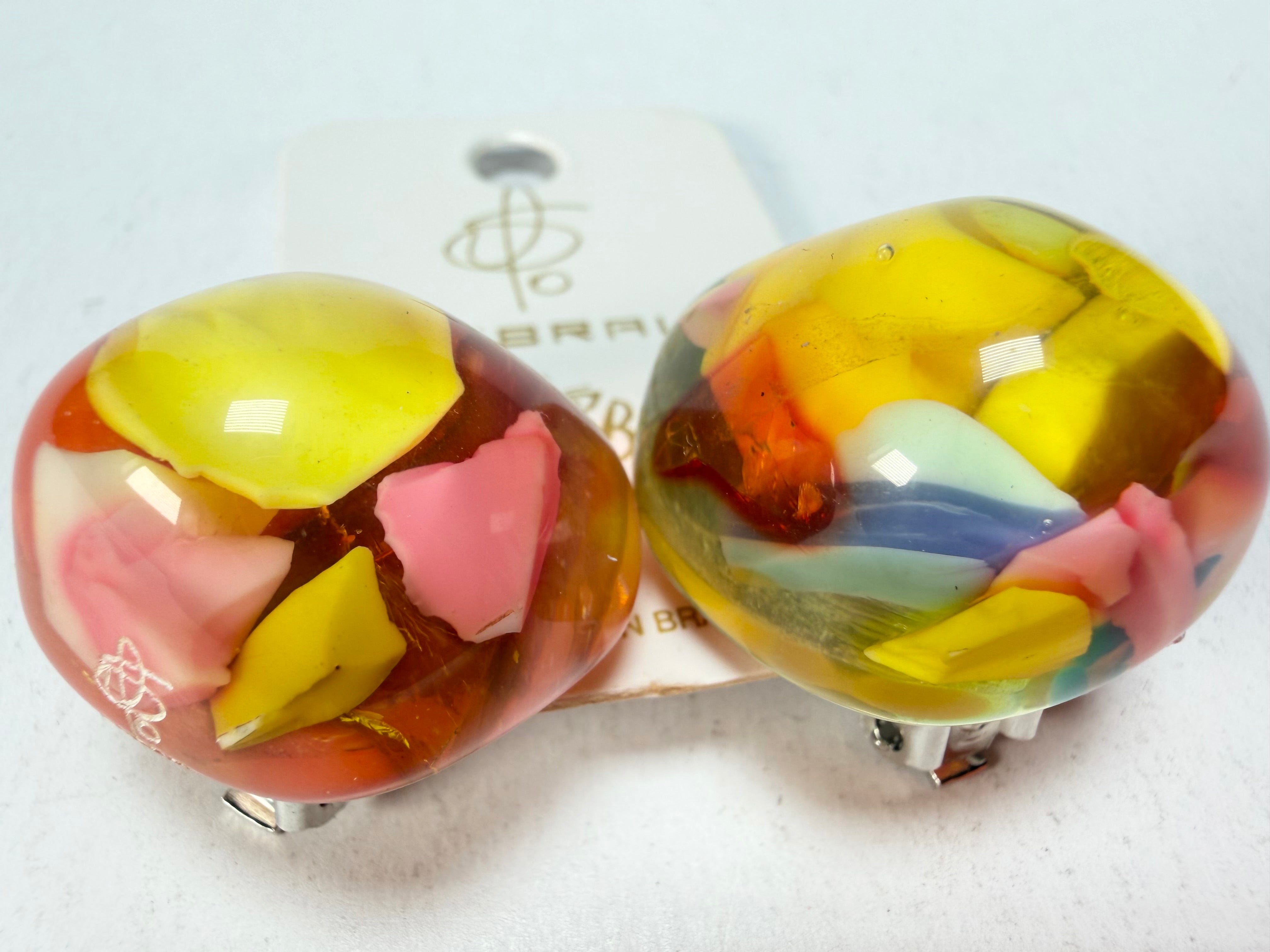 Jackie Brazil "Moda" Cascade  Abstract Clip On Resin Earrings ( E2962 )