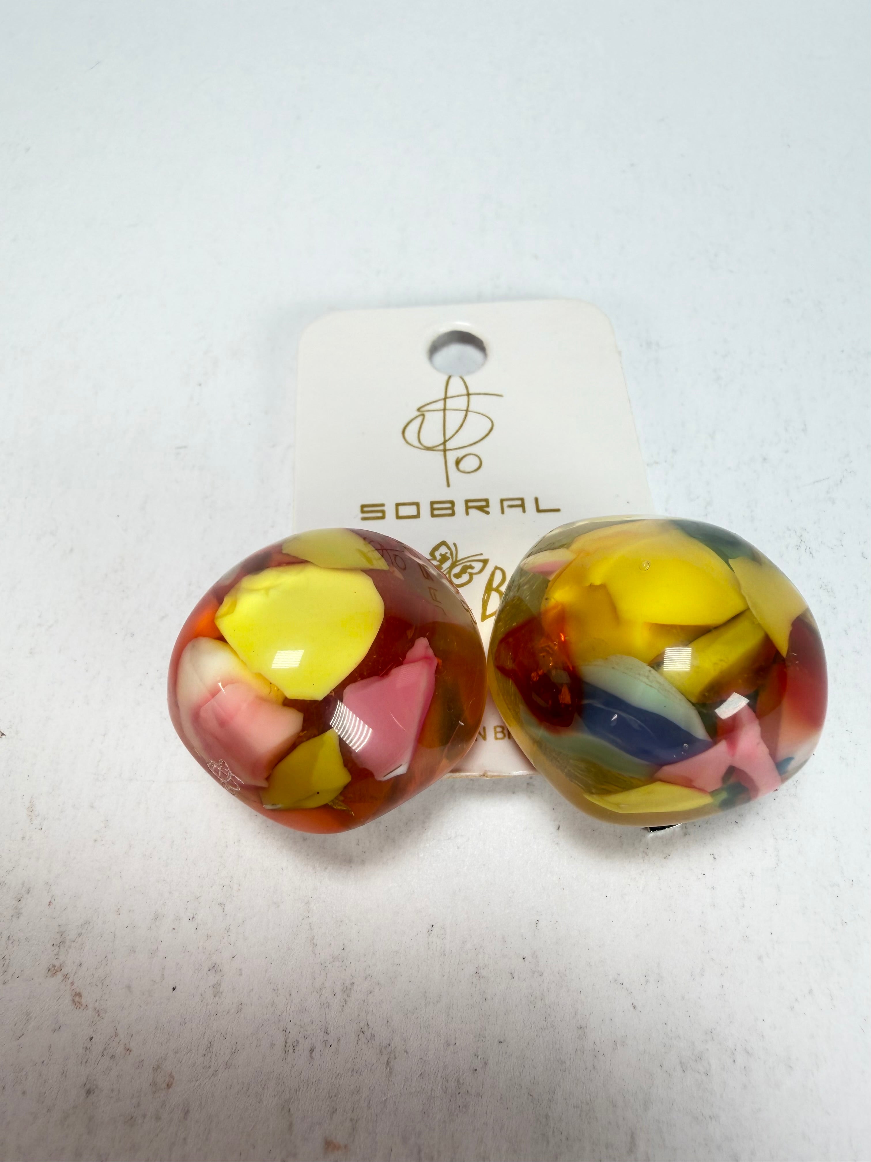 Jackie Brazil "Moda" Cascade  Abstract Clip On Resin Earrings ( E2962 )