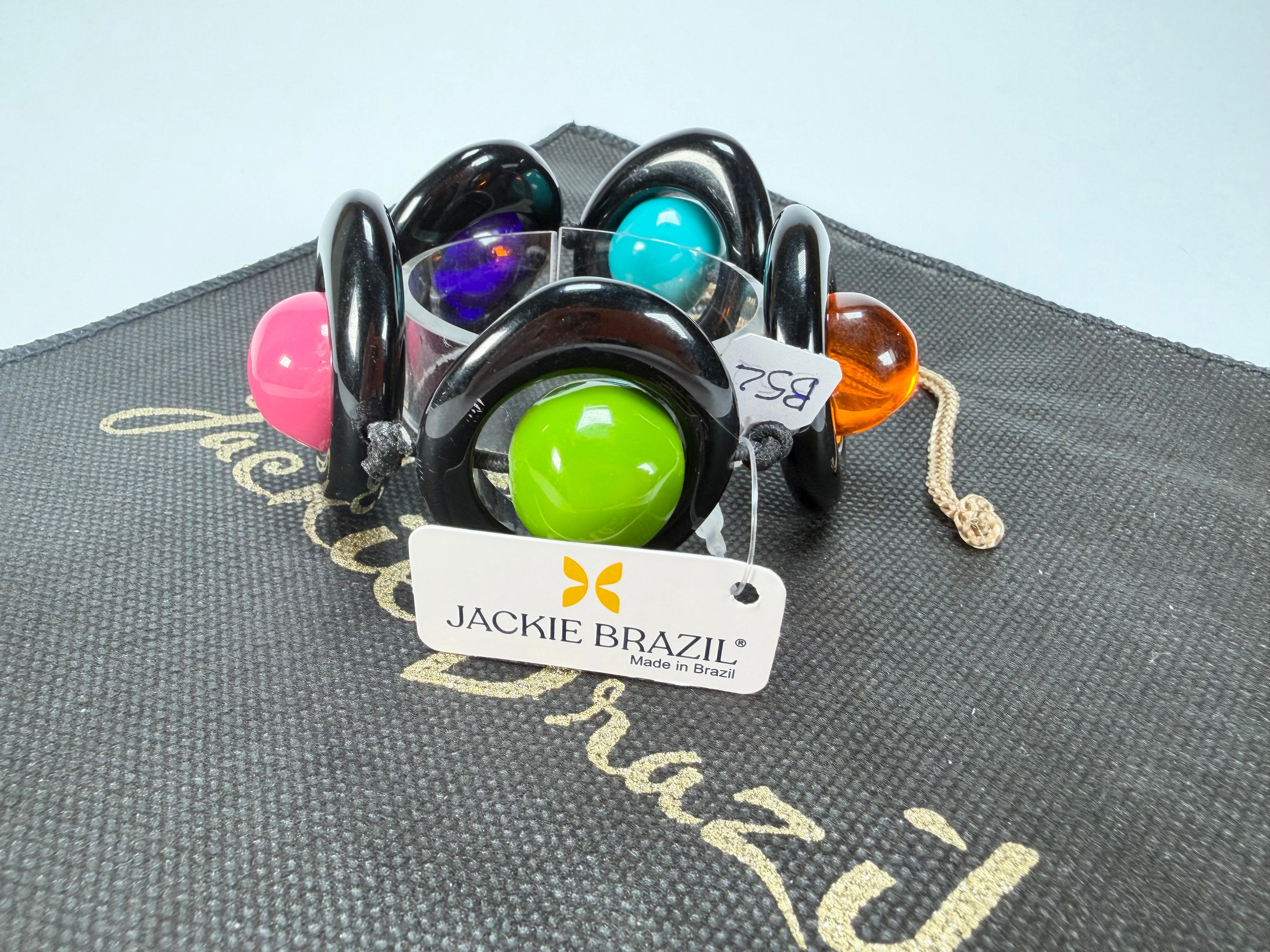 Jackie Brazil "Saturn" Black & Transparent Paris Mix Disc & Ball Elastic Bracelet ( B0052 )
