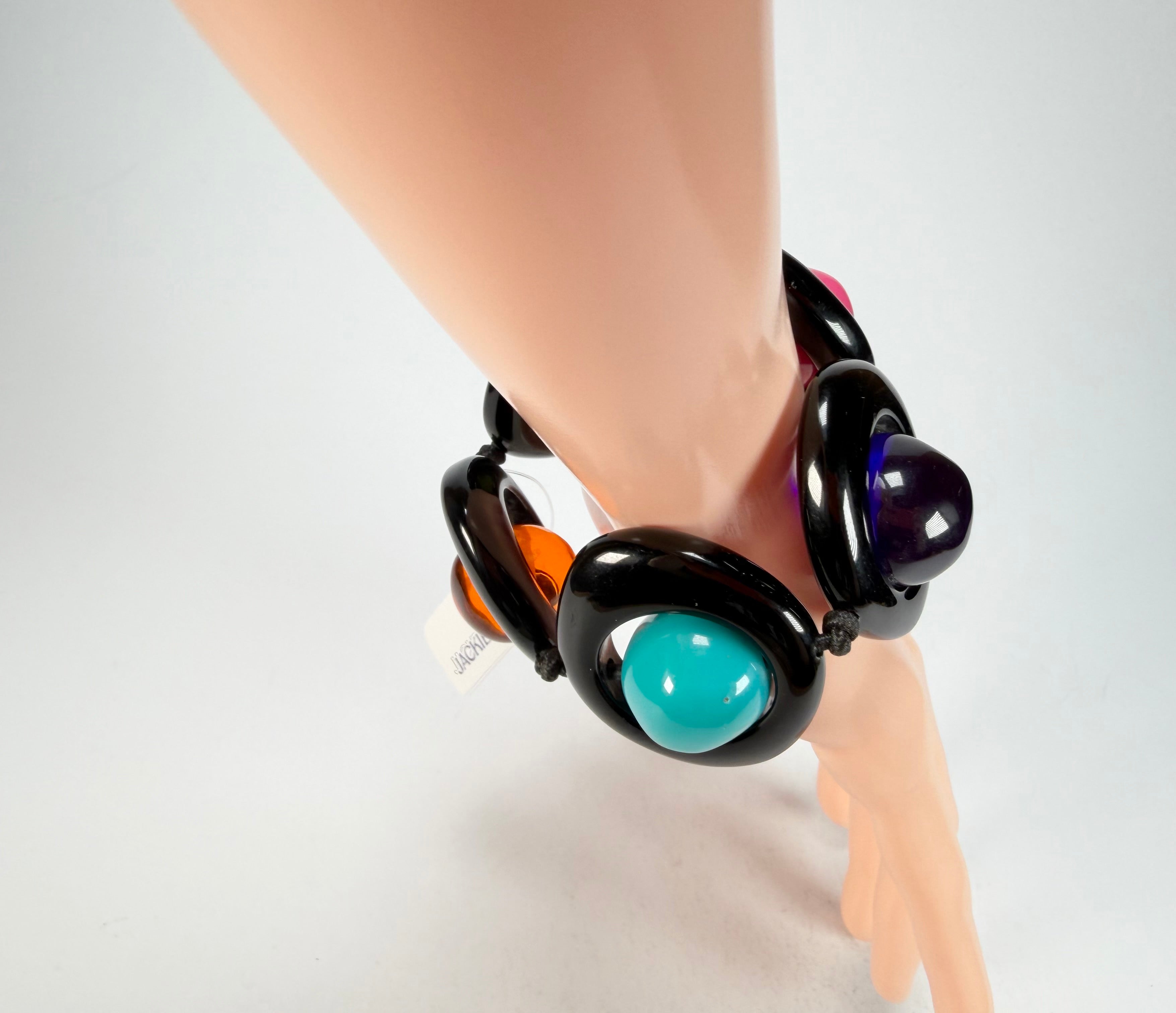 Jackie Brazil "Saturn" Black & Transparent Paris Mix Disc & Ball Elastic Bracelet ( B0052 )