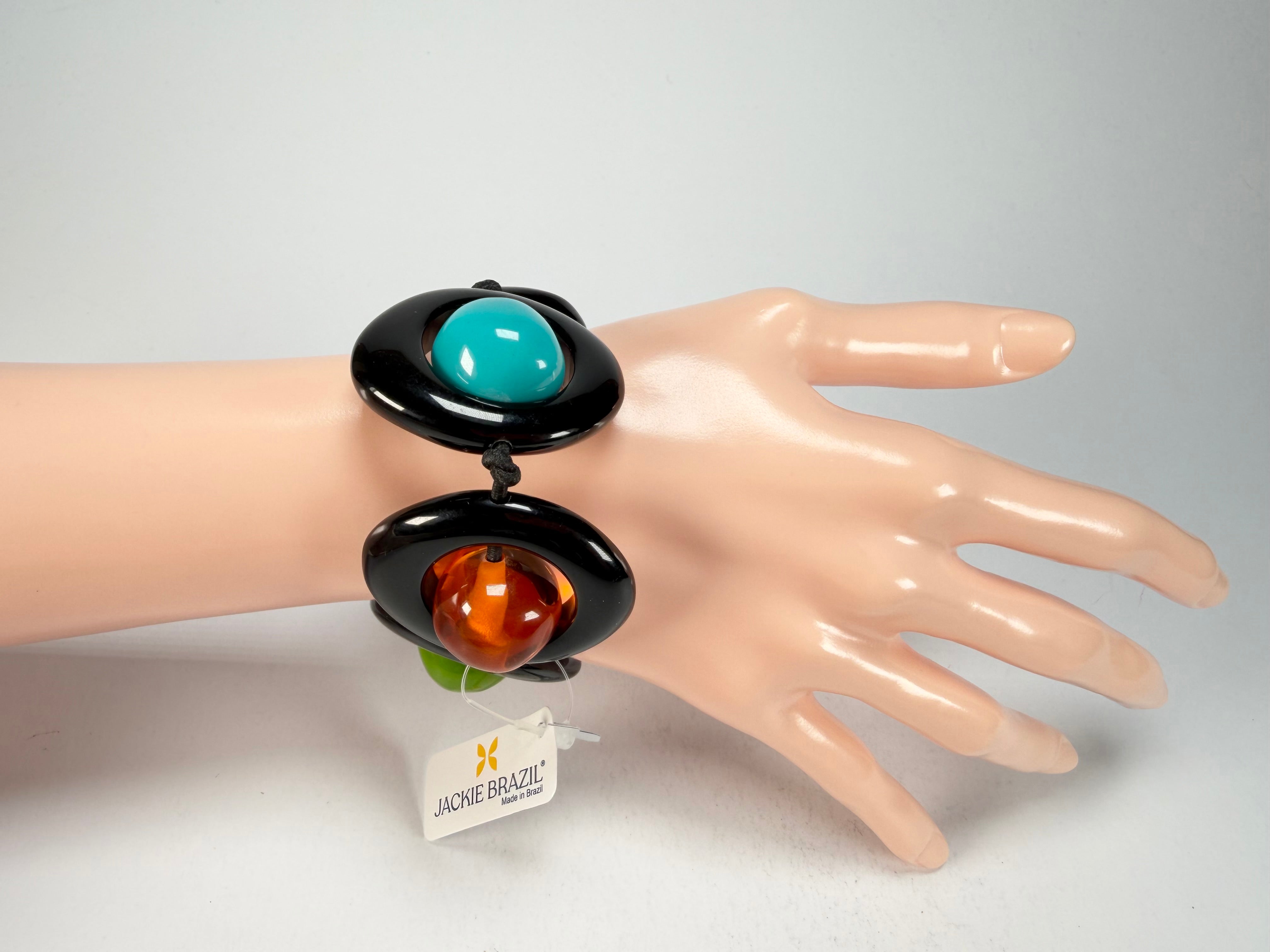Jackie Brazil "Saturn" Black & Transparent Paris Mix Disc & Ball Elastic Bracelet ( B0052 )