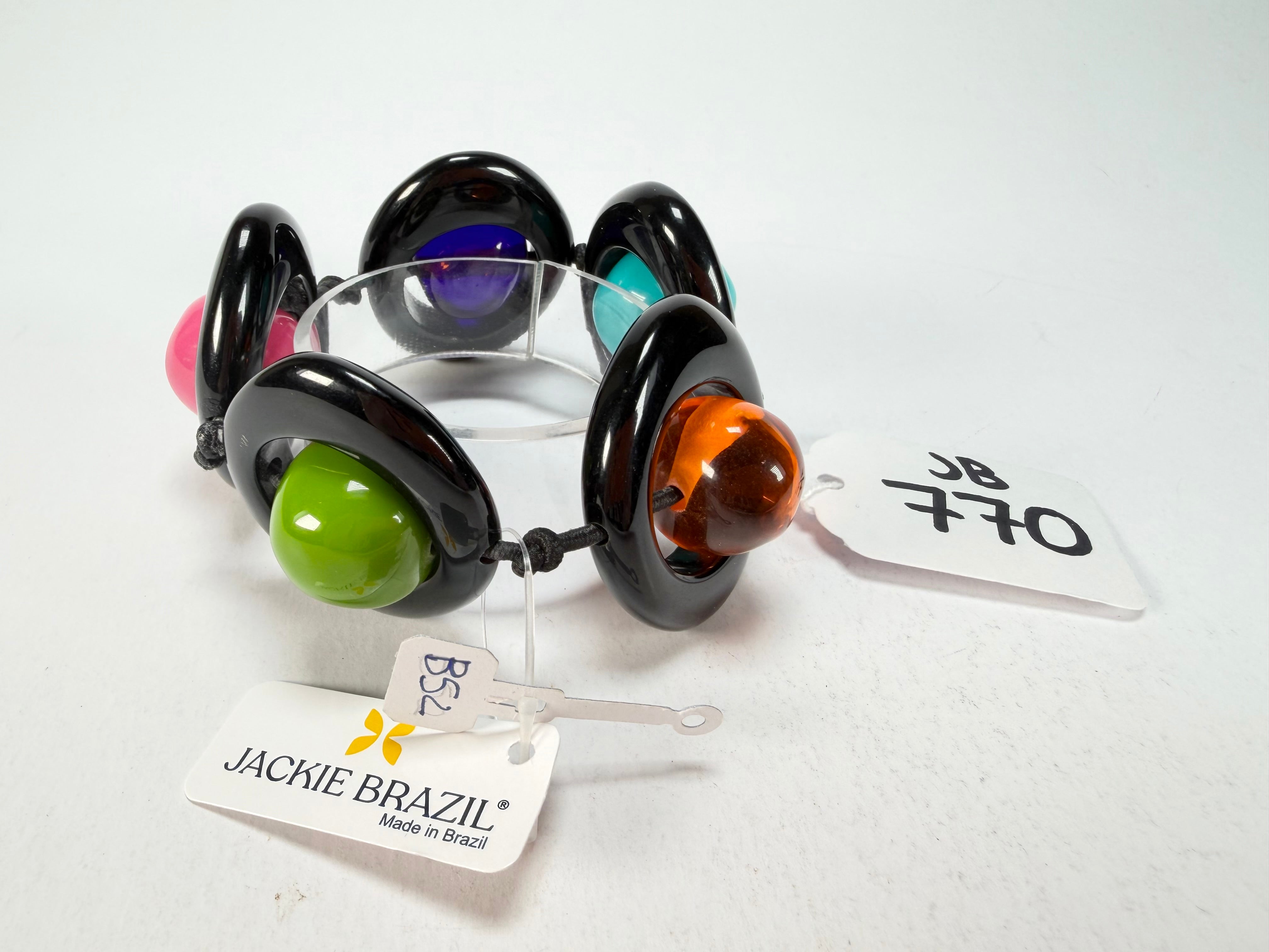 Jackie Brazil "Saturn" Black & Transparent Paris Mix Disc & Ball Elastic Bracelet ( B0052 )