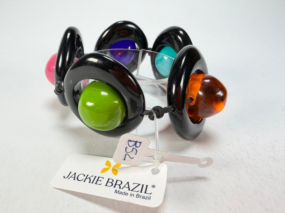 Jackie Brazil "Saturn" Black & Transparent Paris Mix Disc & Ball Elastic Bracelet ( B0052 )