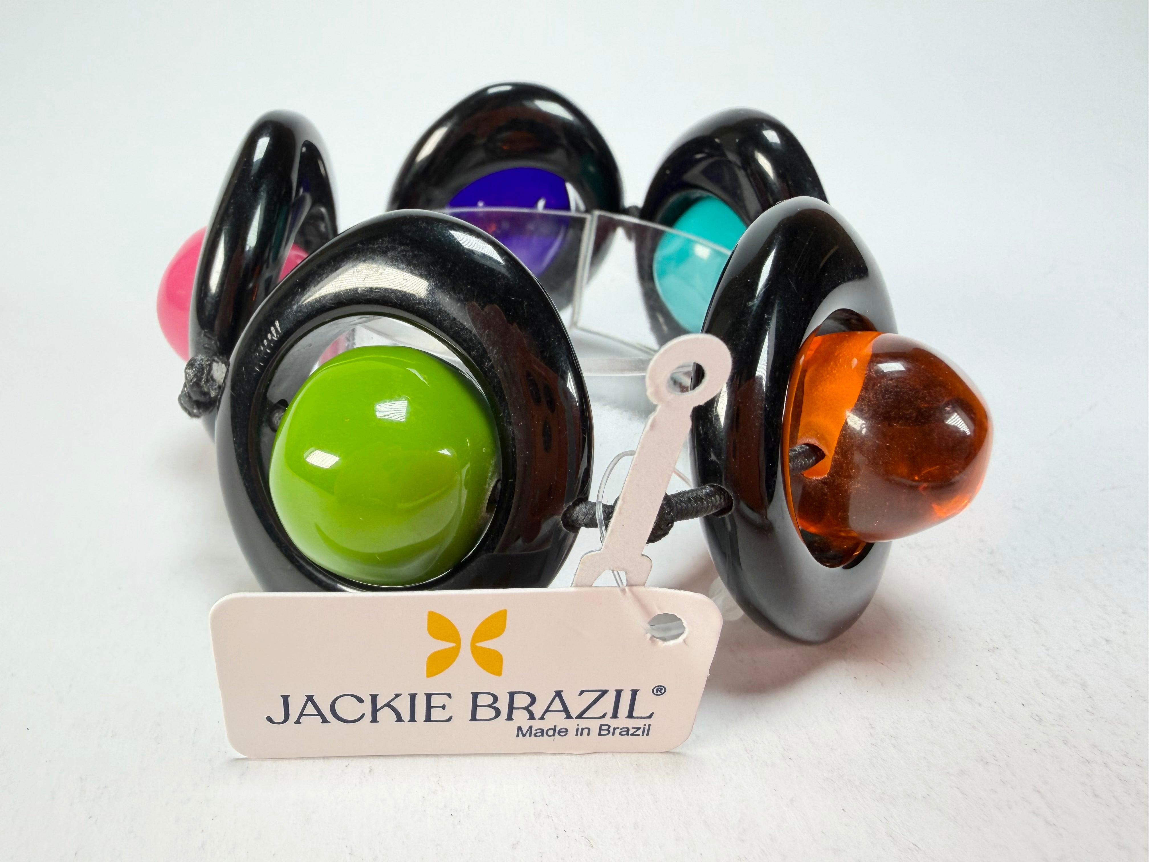Jackie Brazil "Saturn" Black & Transparent Paris Mix Disc & Ball Elastic Bracelet ( B0052 )
