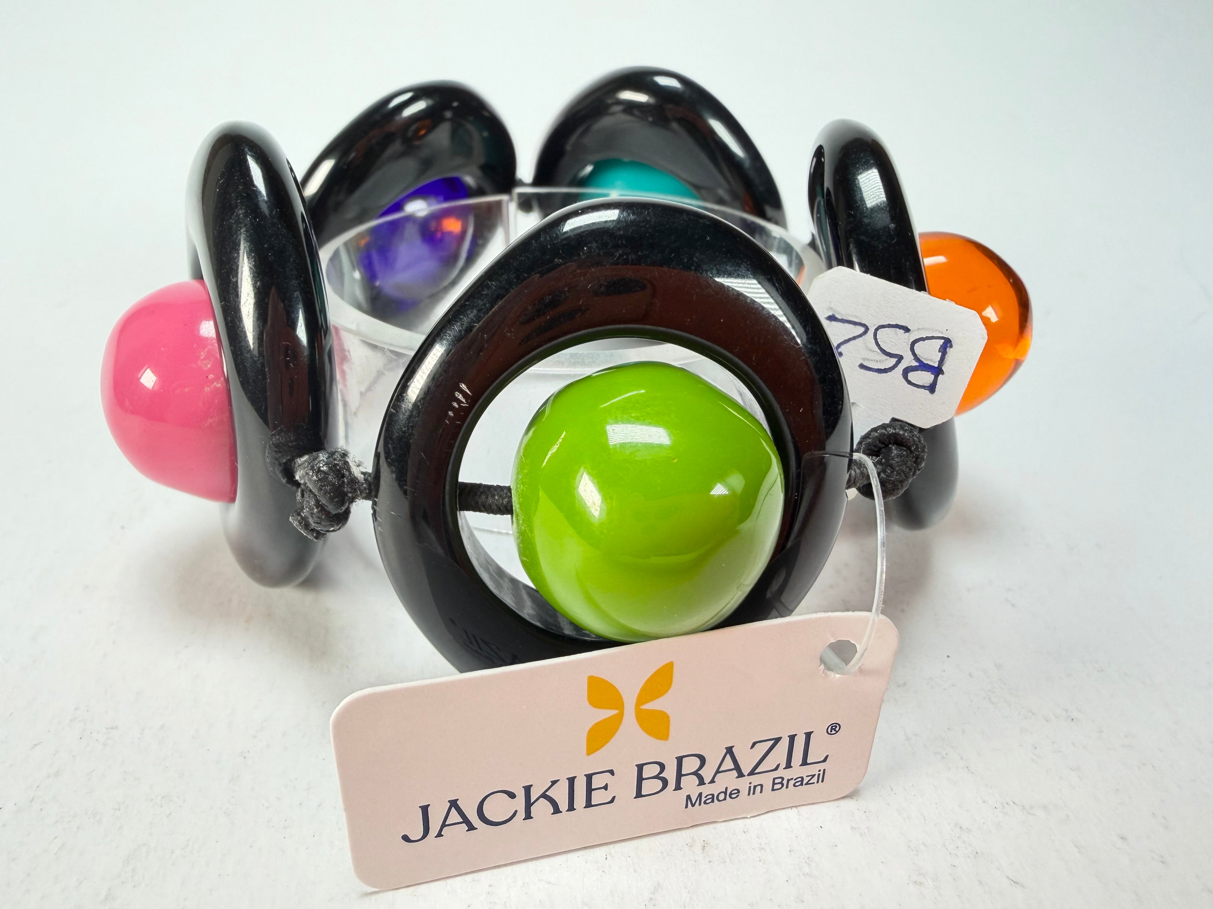 Jackie Brazil "Saturn" Black & Transparent Paris Mix Disc & Ball Elastic Bracelet ( B0052 )