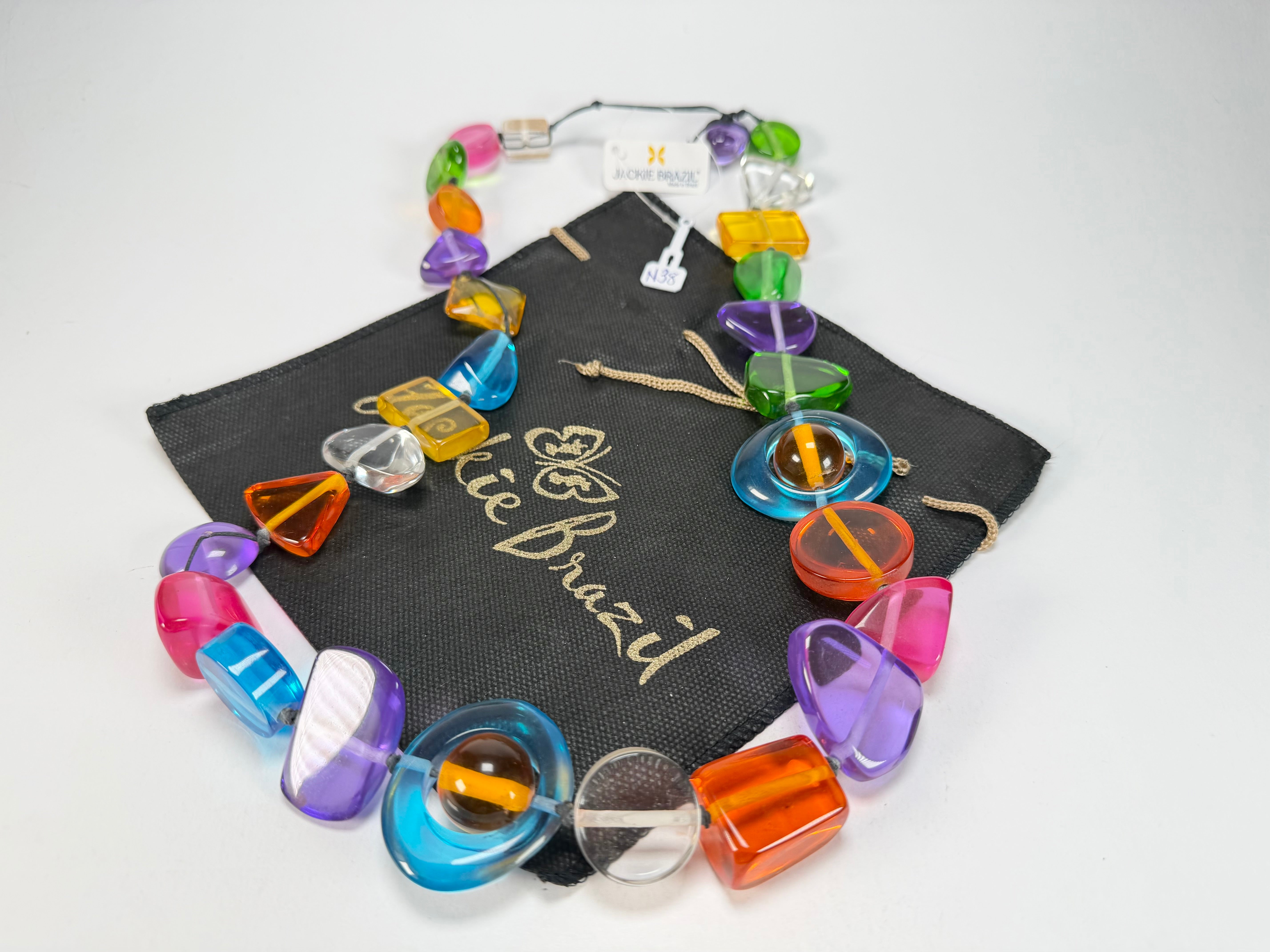 Jackie Brazil "Indiana" Transparent Carnaval Mix Multi-Bead Medium Resin 70cm Necklace ( N0033 )