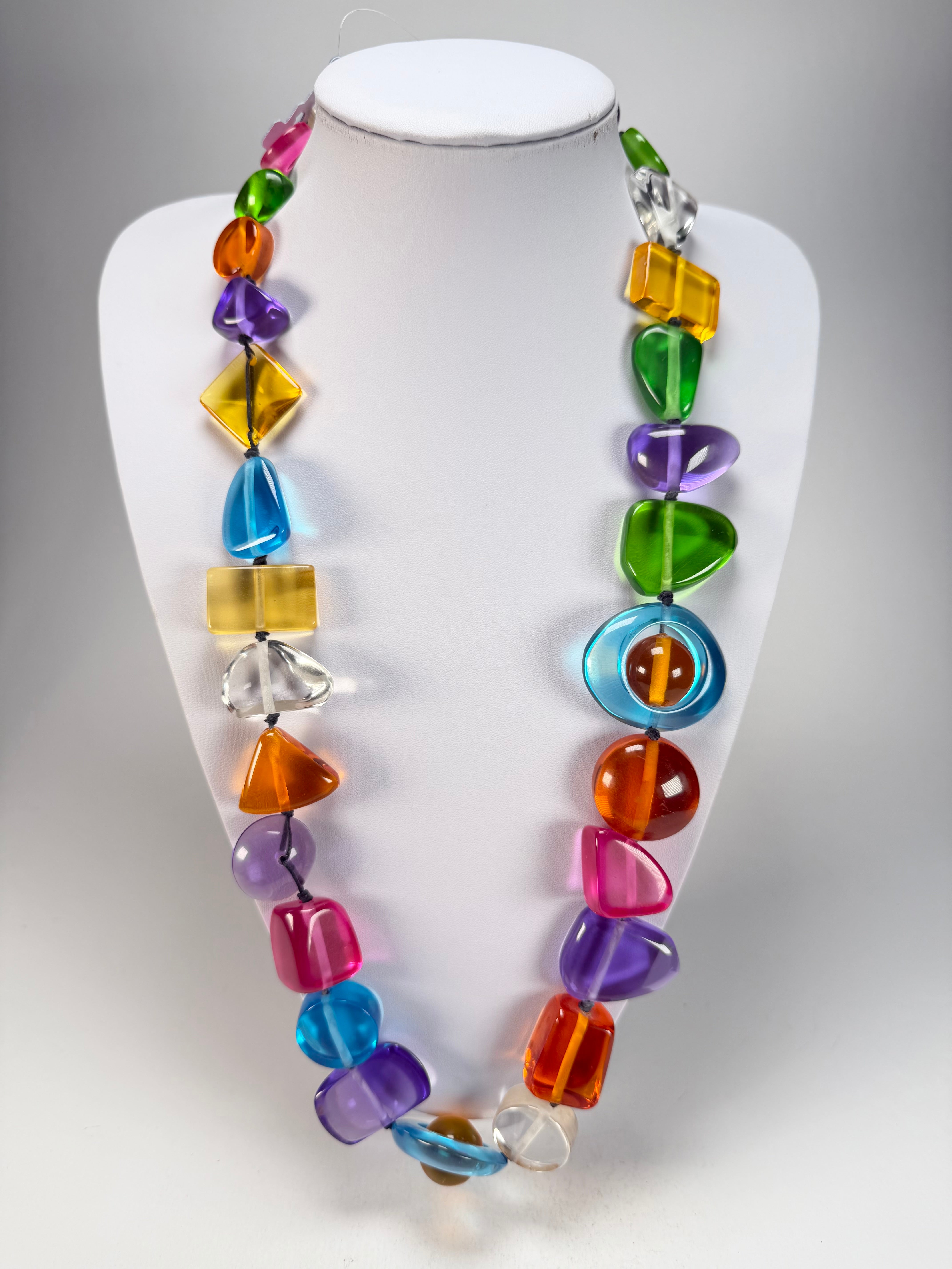 Jackie Brazil "Indiana" Transparent Carnaval Mix Multi-Bead Medium Resin 70cm Necklace ( N0033 )