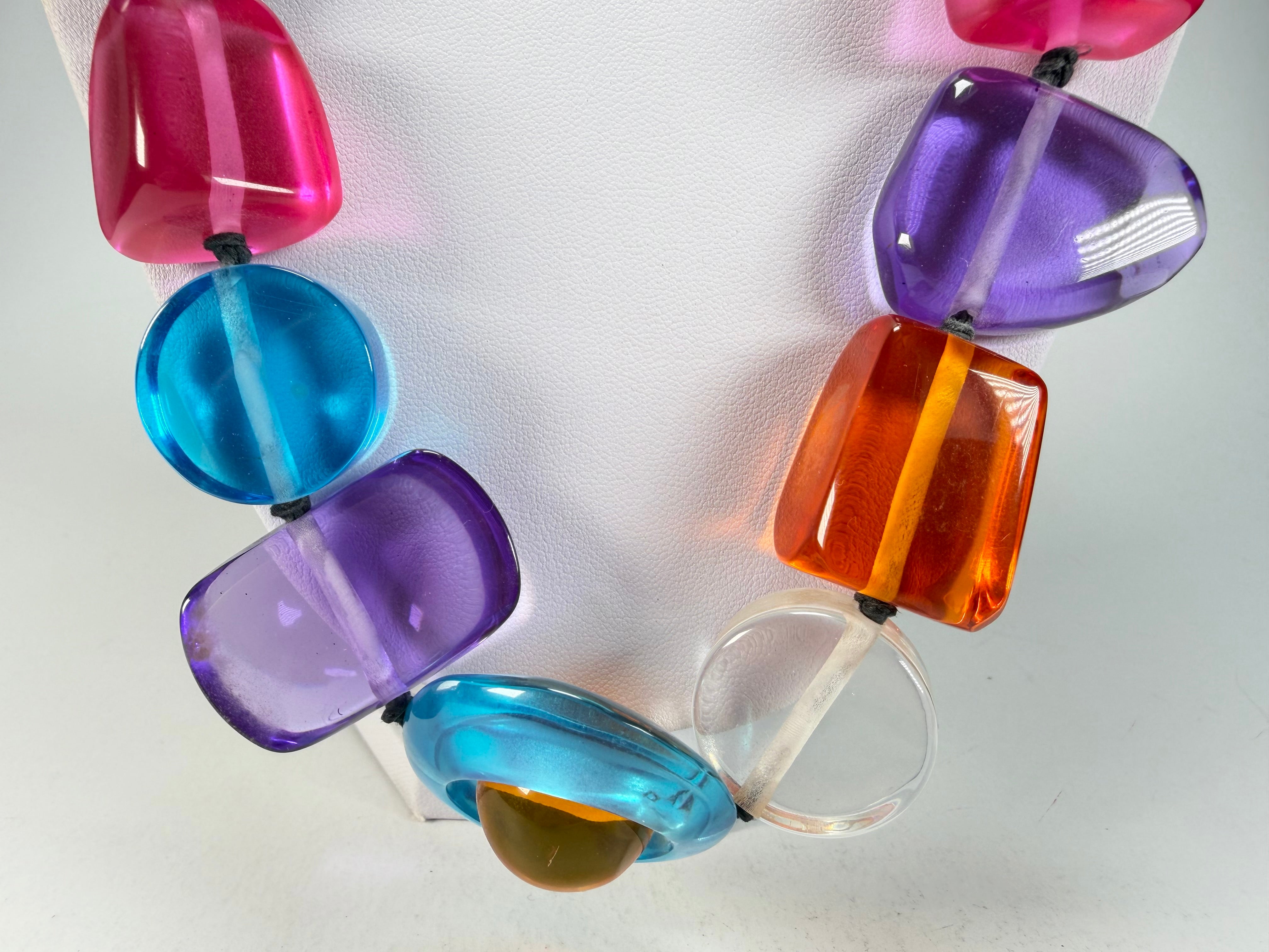 Jackie Brazil "Indiana" Transparent Carnaval Mix Multi-Bead Medium Resin 70cm Necklace ( N0033 )
