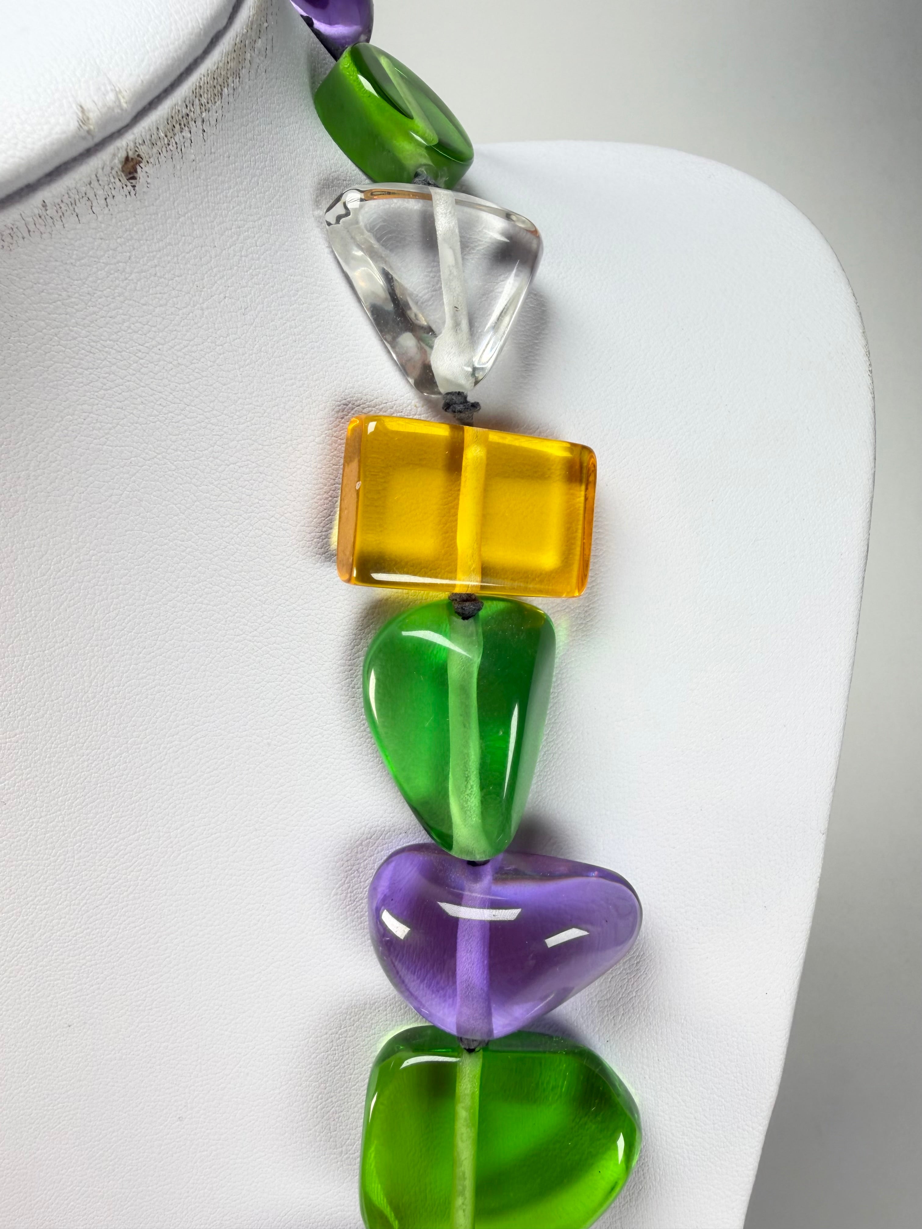 Jackie Brazil "Indiana" Transparent Carnaval Mix Multi-Bead Medium Resin 70cm Necklace ( N0033 )