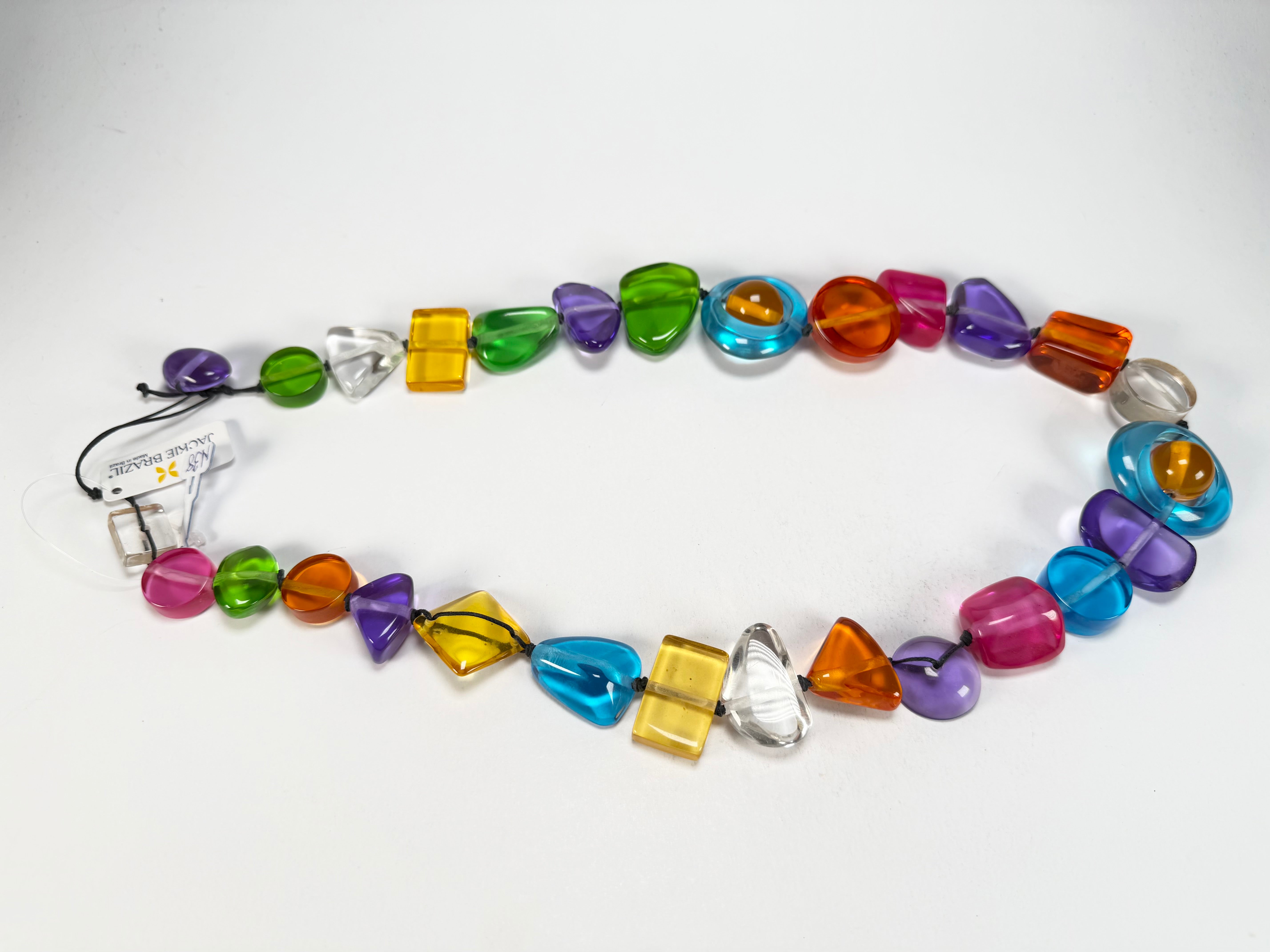 Jackie Brazil "Indiana" Transparent Carnaval Mix Multi-Bead Medium Resin 70cm Necklace ( N0033 )