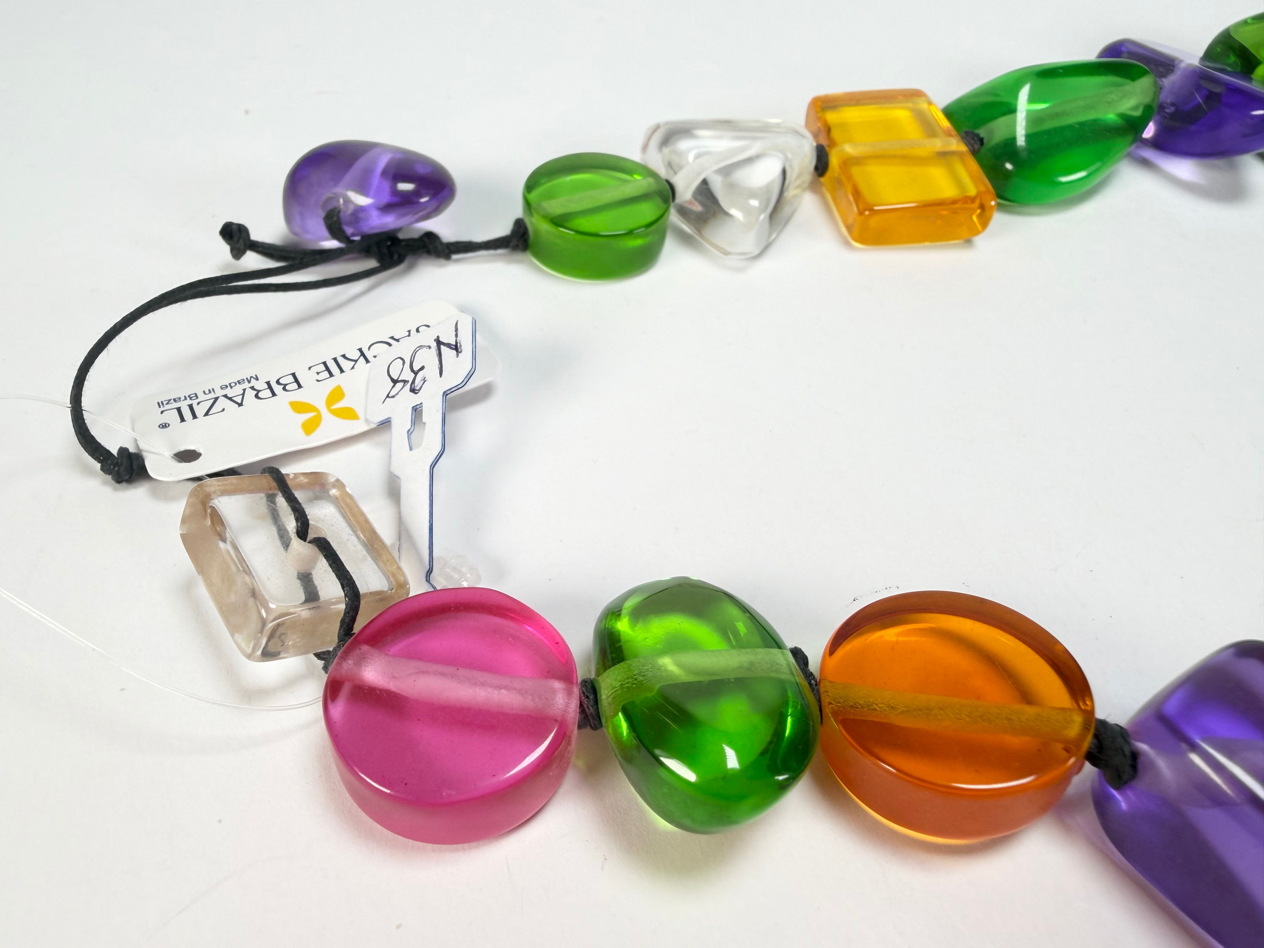 Jackie Brazil "Indiana" Transparent Carnaval Mix Multi-Bead Medium Resin 70cm Necklace ( N0033 )