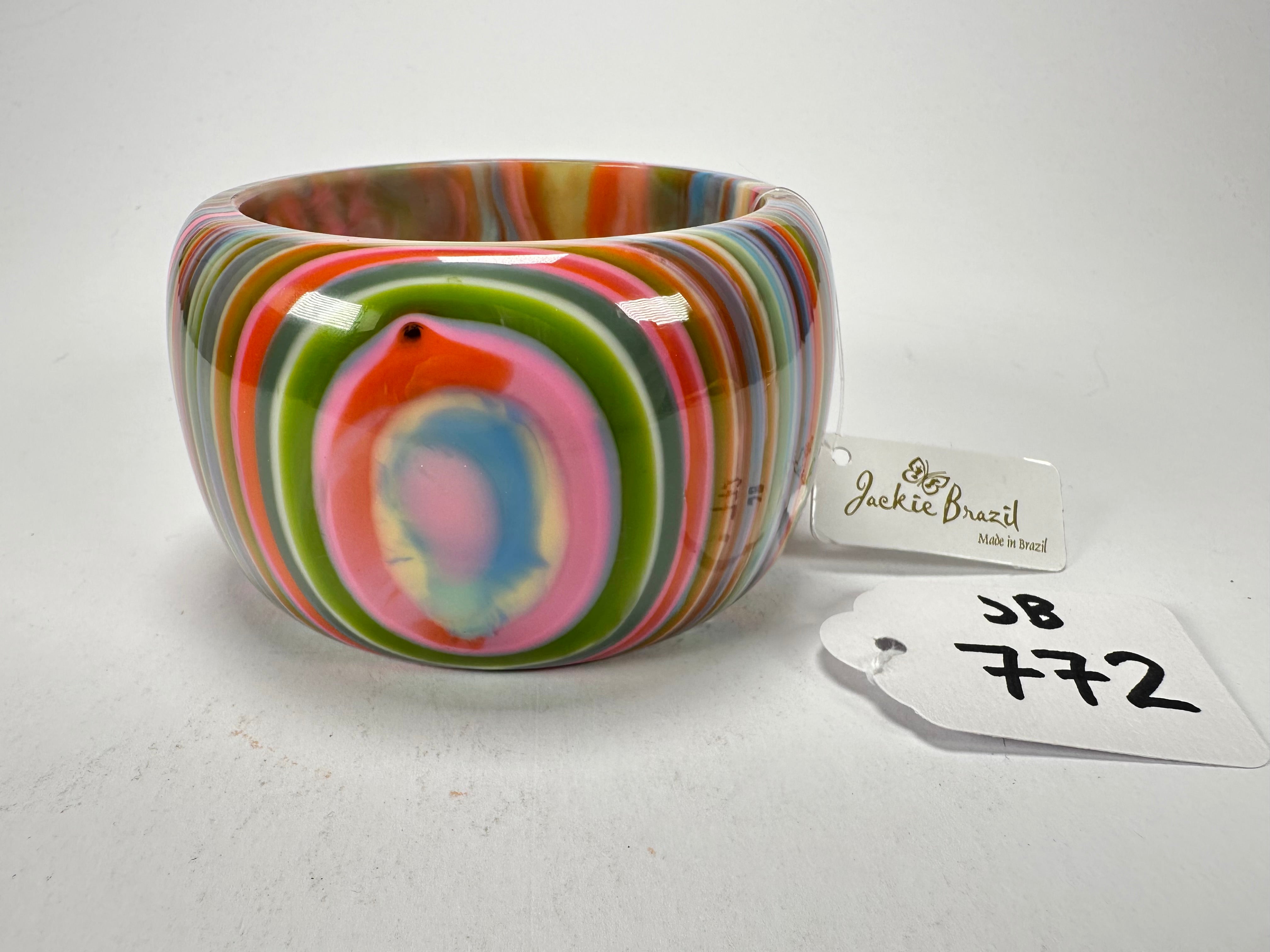 Jackie Brazil "Tiger" Liquorice Allsorts with Cat Eye Spring Colour 5cm Resin Bangle ( B0932 )