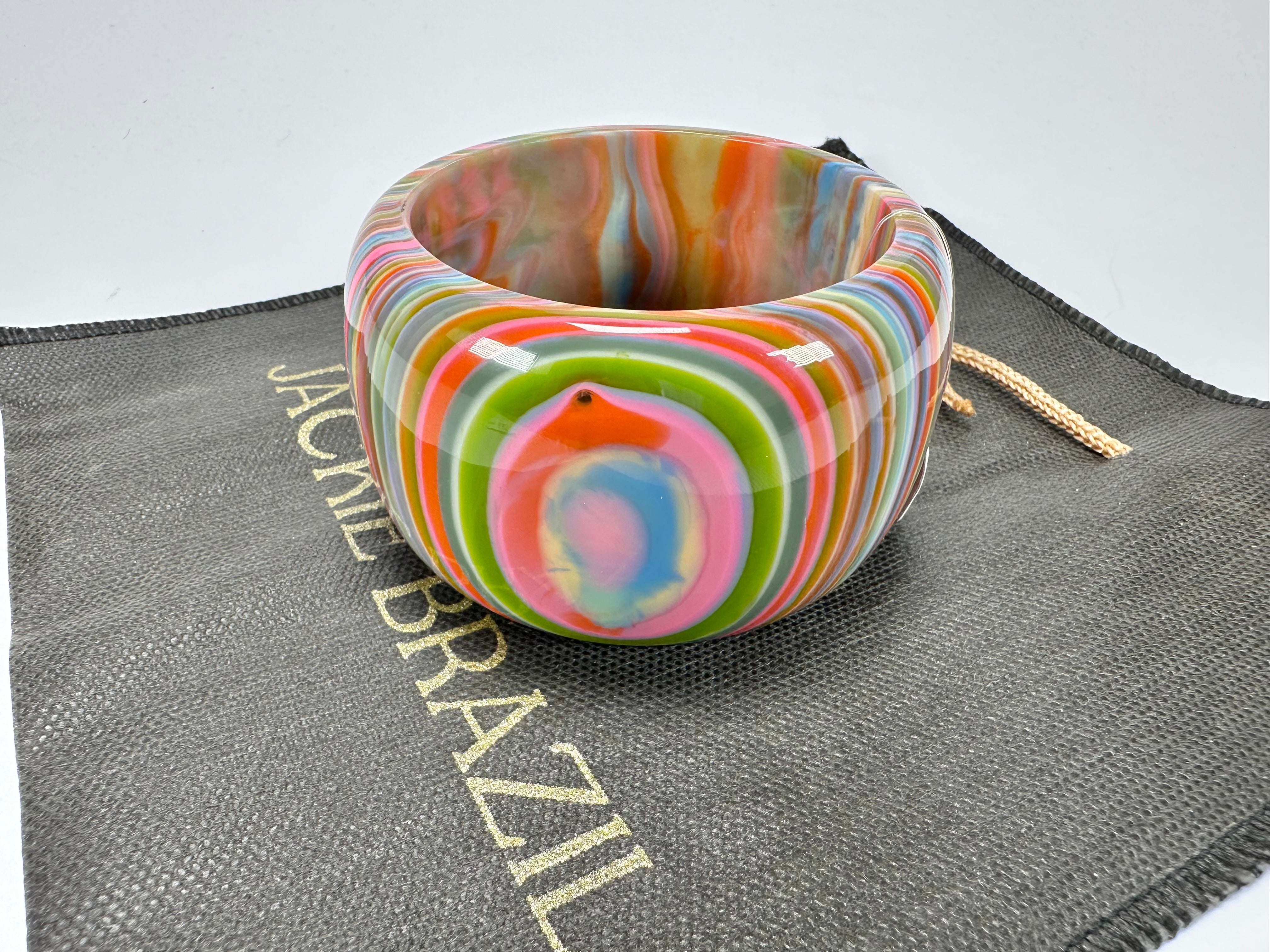 Jackie Brazil "Tiger" Liquorice Allsorts with Cat Eye Spring Colour 5cm Resin Bangle ( B0932 )