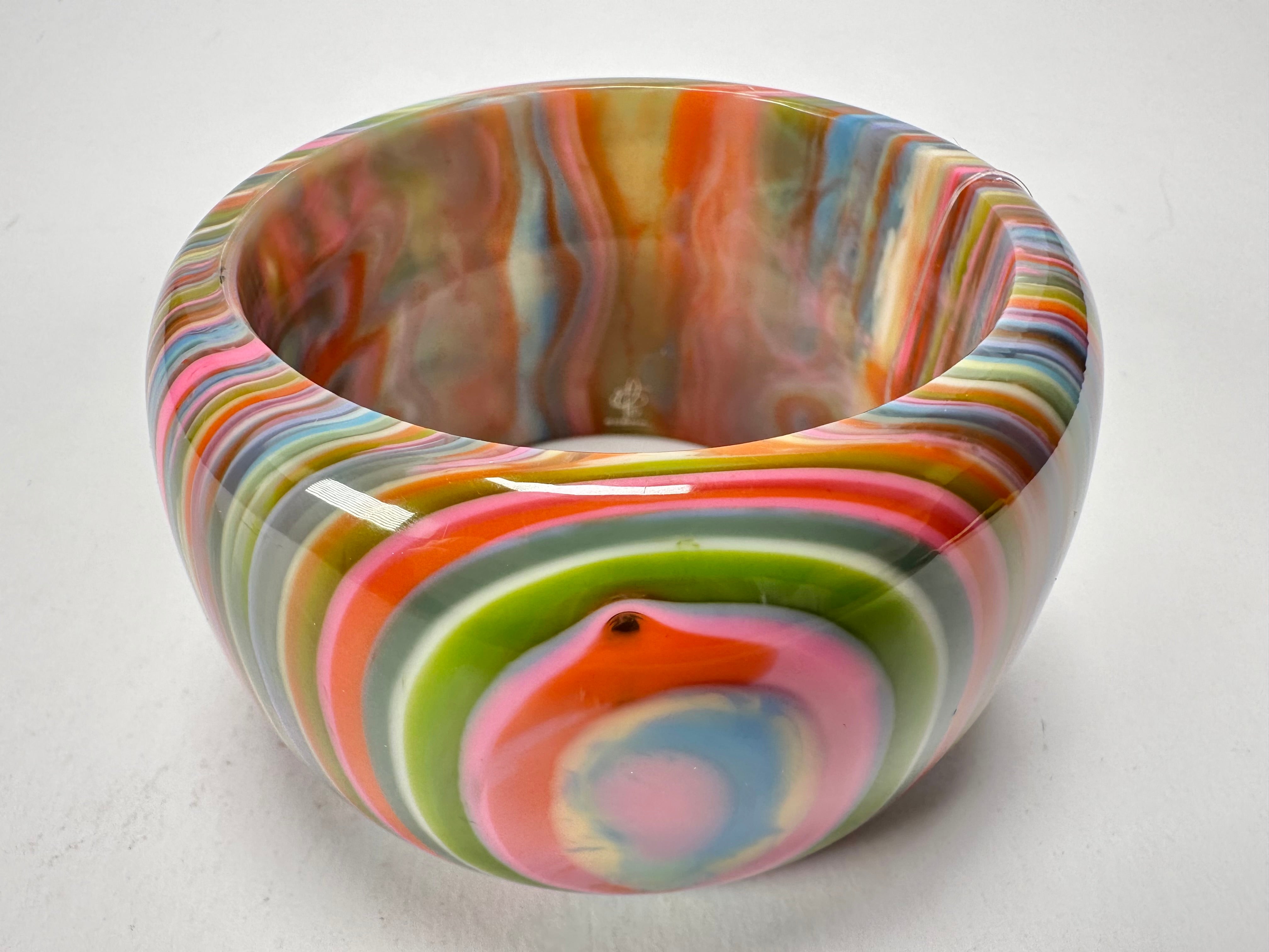 Jackie Brazil "Tiger" Liquorice Allsorts with Cat Eye Spring Colour 5cm Resin Bangle ( B0932 )
