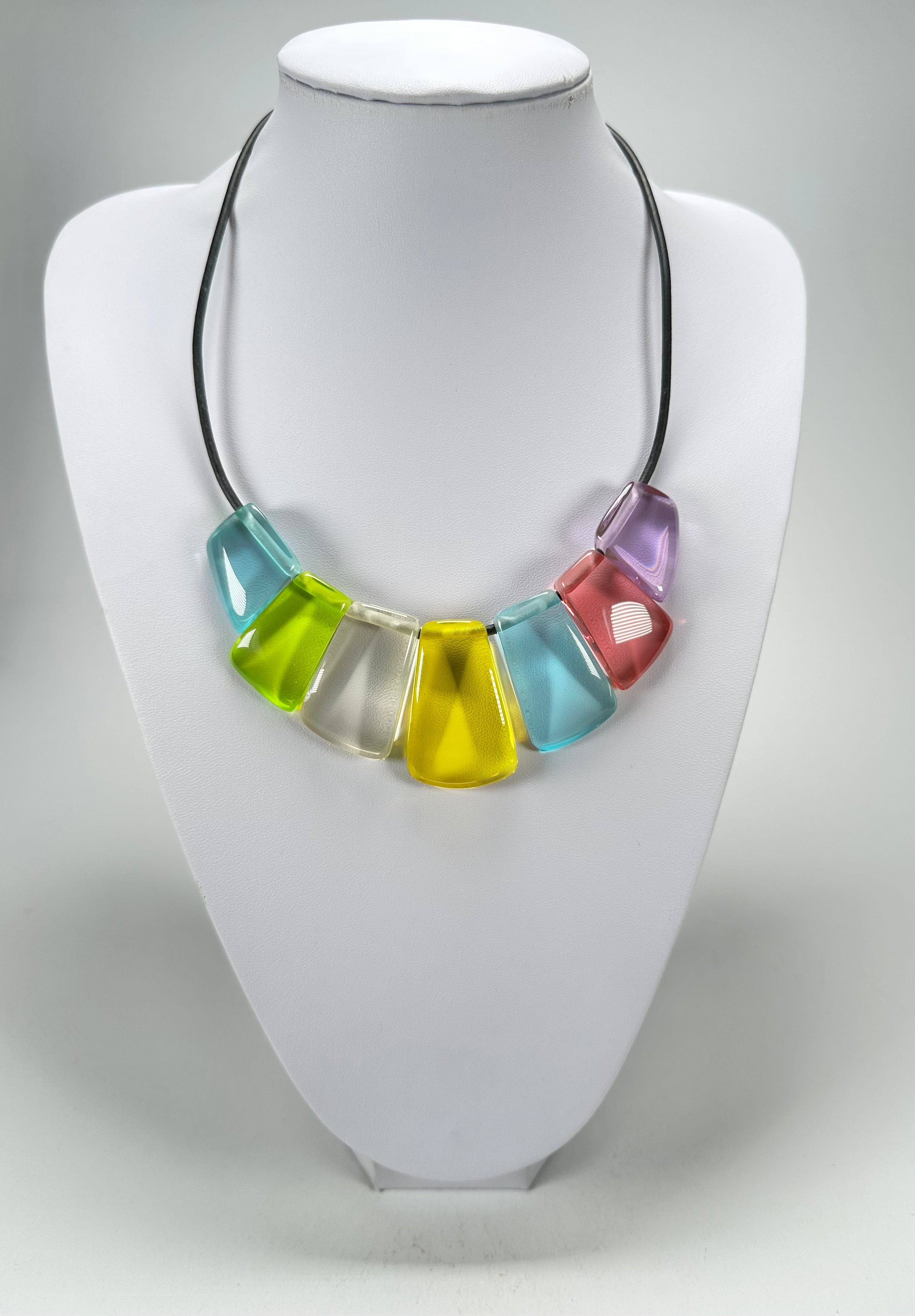 Jackie Brazil "Bella" Transparent Paris Mix 7 Piece on Leather Cord Choker Necklace ( N0035 )