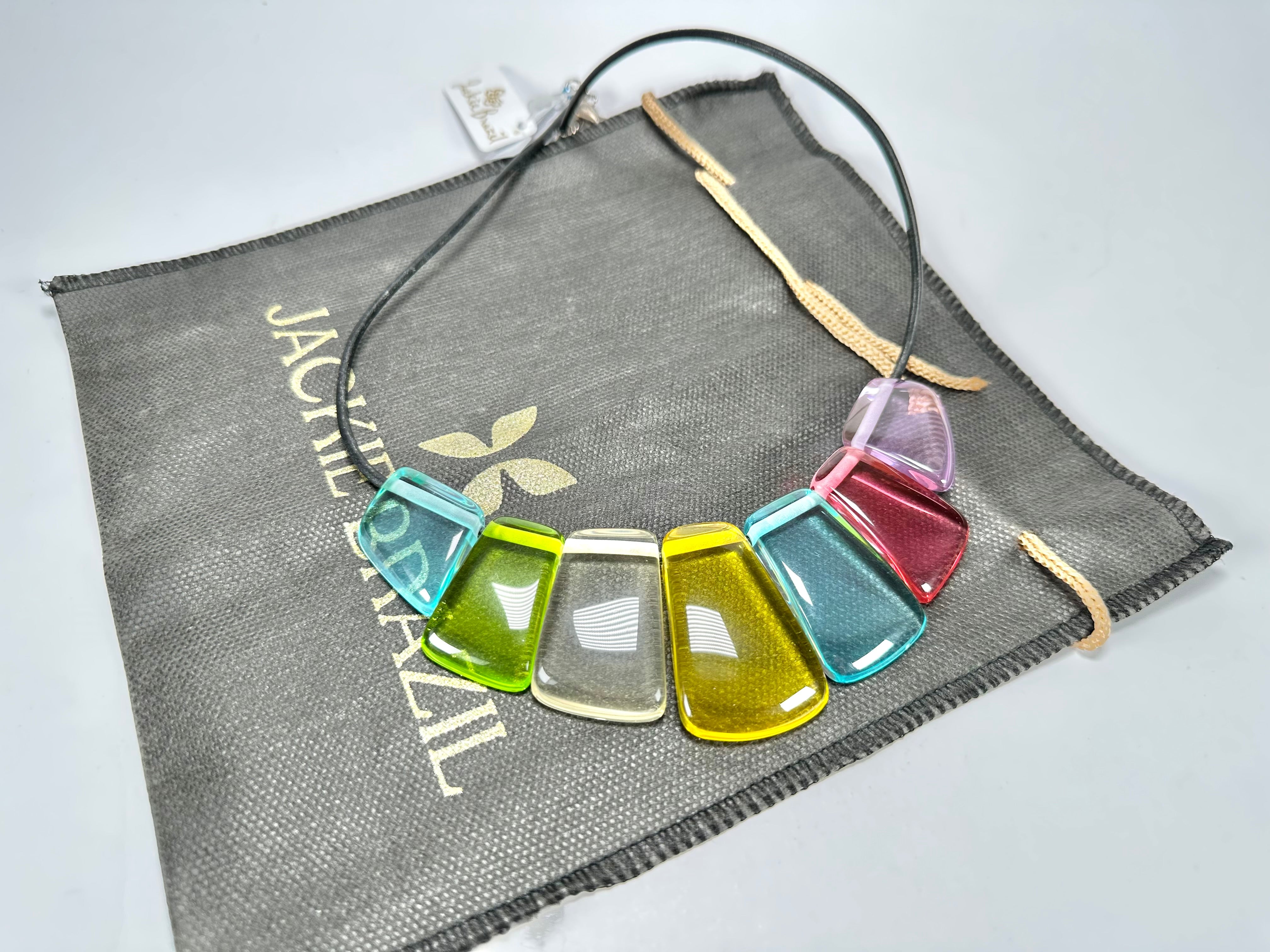 Jackie Brazil "Bella" Transparent Paris Mix 7 Piece on Leather Cord Choker Necklace ( N0035 )