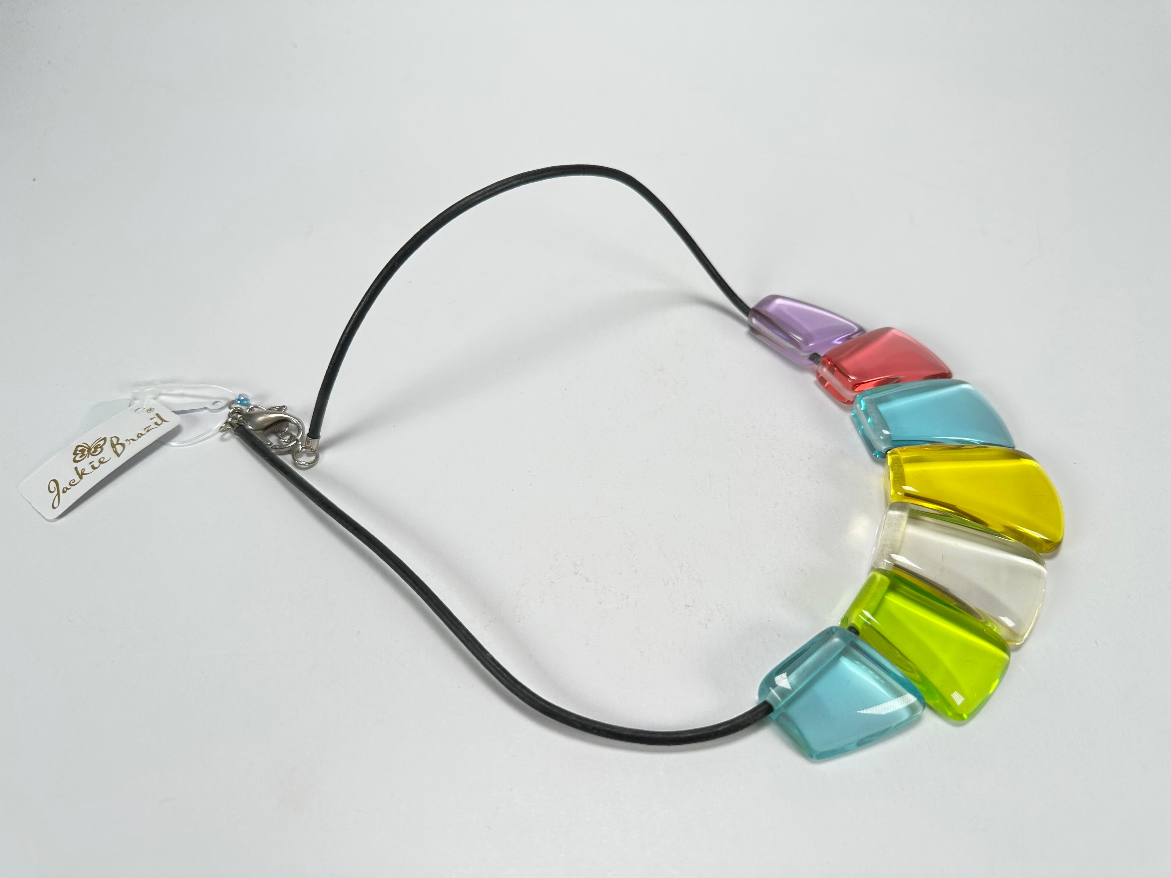 Jackie Brazil "Bella" Transparent Paris Mix 7 Piece on Leather Cord Choker Necklace ( N0035 )