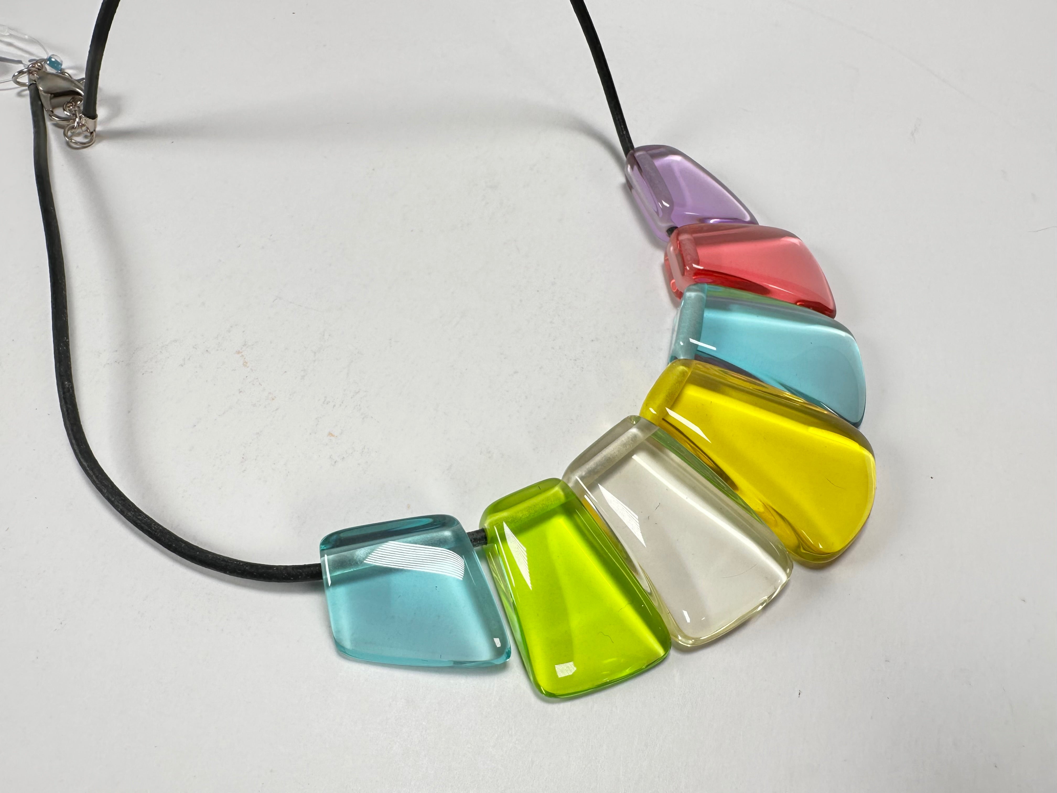 Jackie Brazil "Bella" Transparent Paris Mix 7 Piece on Leather Cord Choker Necklace ( N0035 )